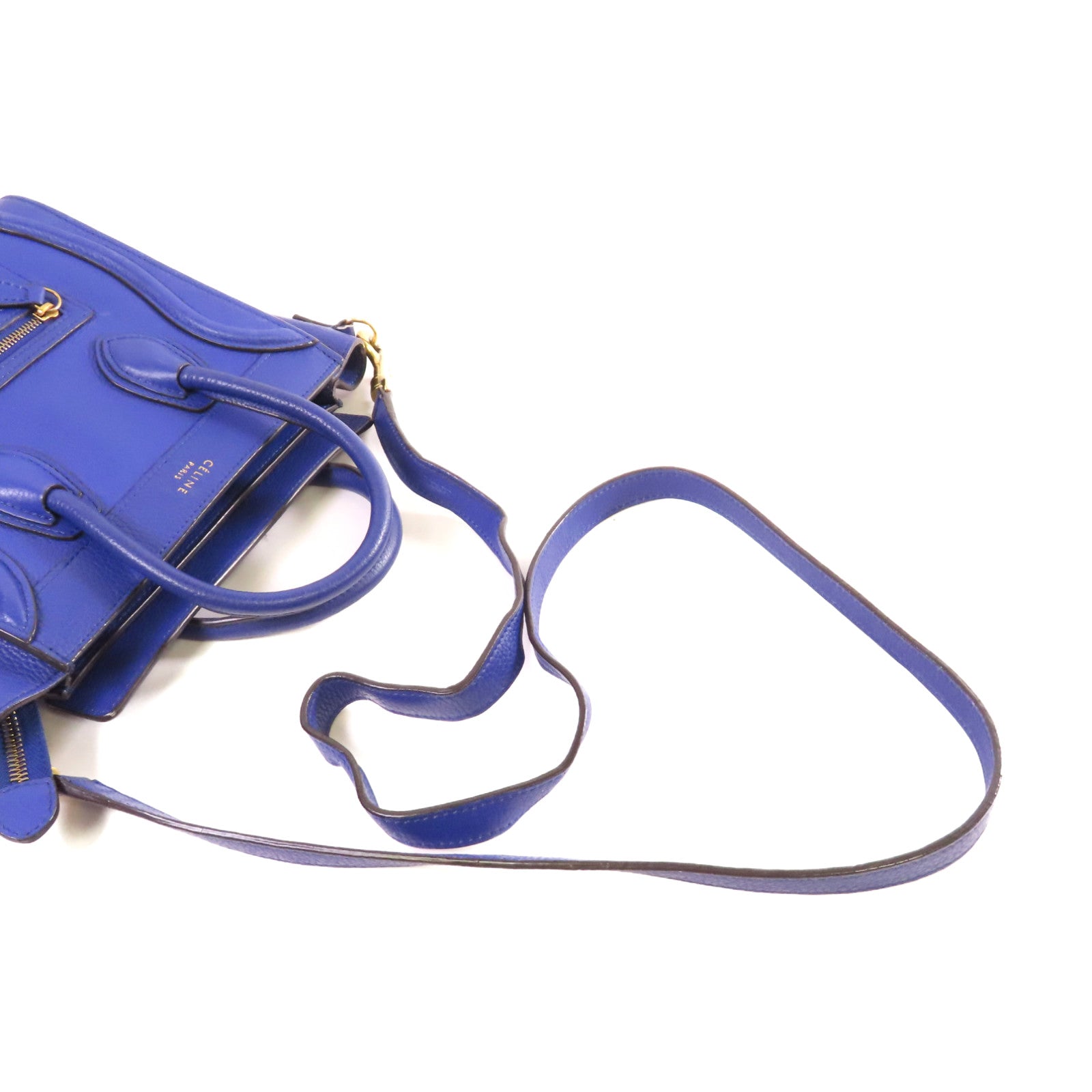 CELINE 牛皮皮革Nano Luggage 2Way Shoulder Bag金扣手挽肩背兩用袋藍色