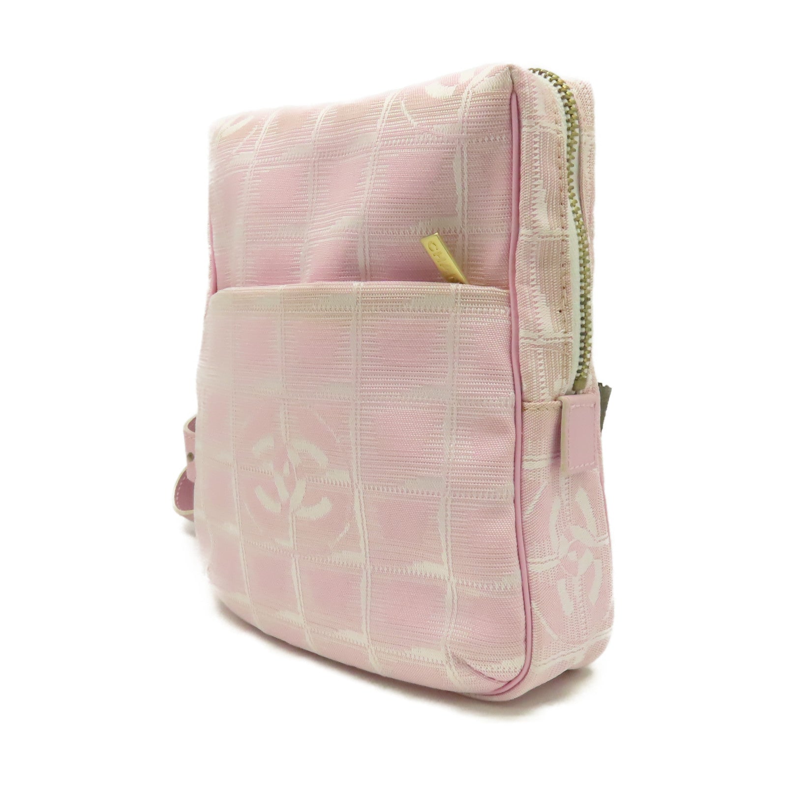CHANEL 【清倉大減價】帆布New Travel Line Shoulder Bag金扣肩背袋粉紅色