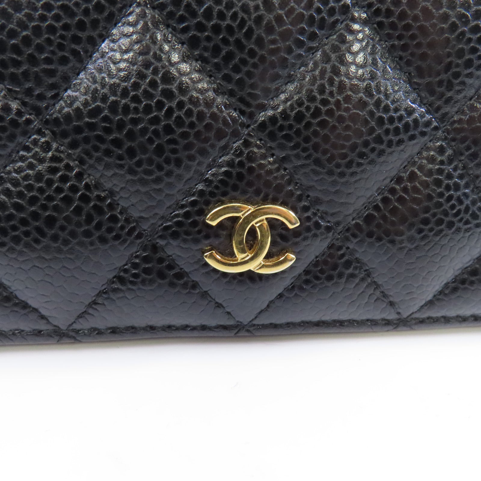 CHANEL 菱格Caviar皮革Long Wallet金扣長錢包黑色