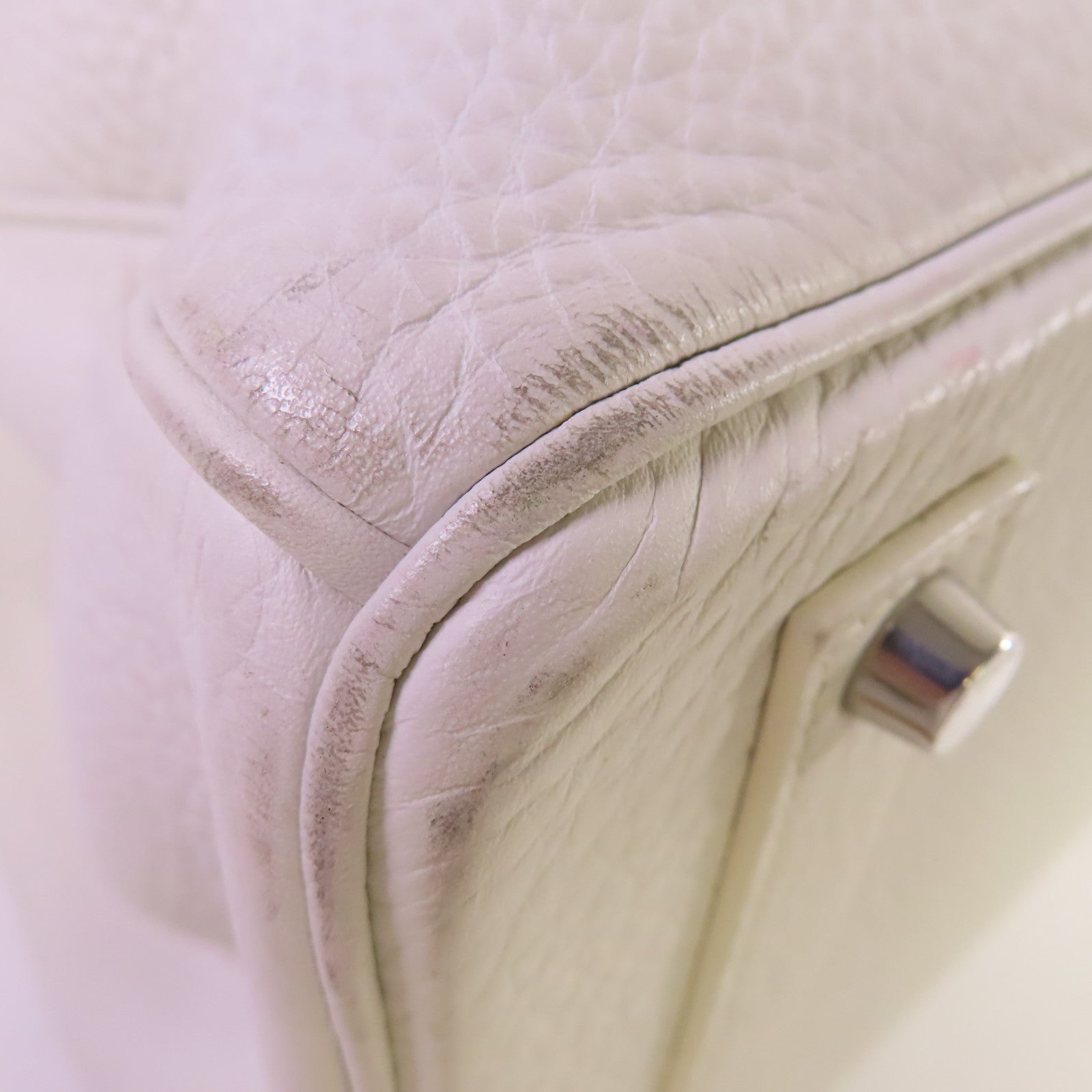 HERMES Clemence皮革Shoulder Birkin 45 Shoulder Bag銀扣肩背袋白色