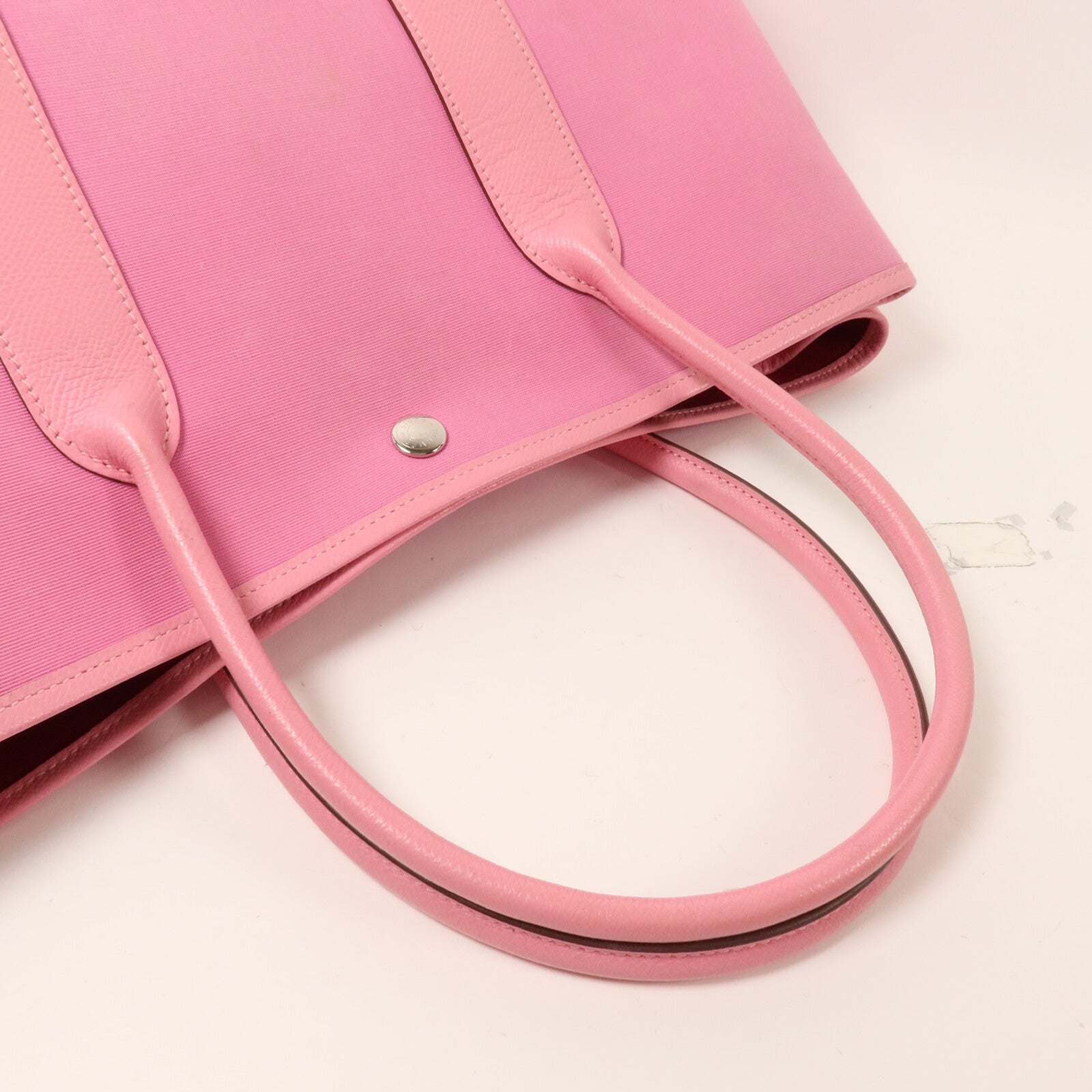 HERMES 帆布GardenParty PM手挽袋Pink/Ruby