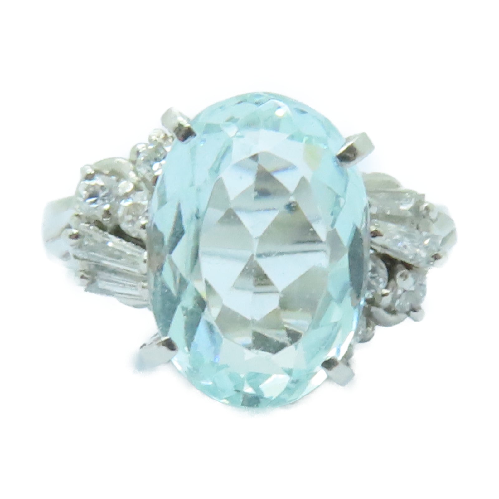 JEWELRY 【激減優惠】PT900鉑金Ring2.84ct海藍寶石/0.25ct鑽石戒指淺藍色US#4.75