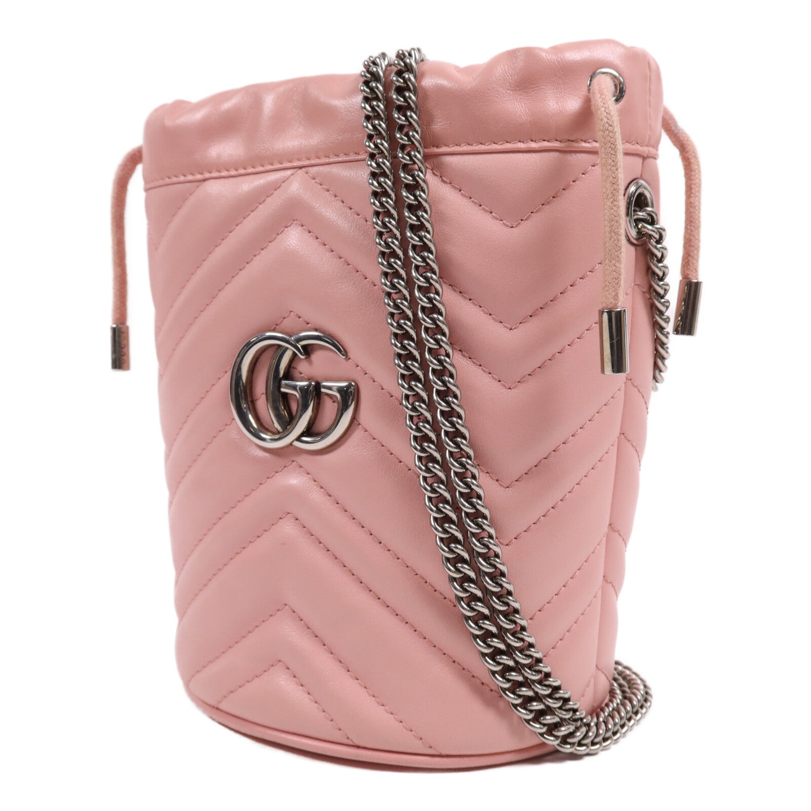 GUCCI 牛皮皮革GG Marmont銀扣鏈帶肩背袋