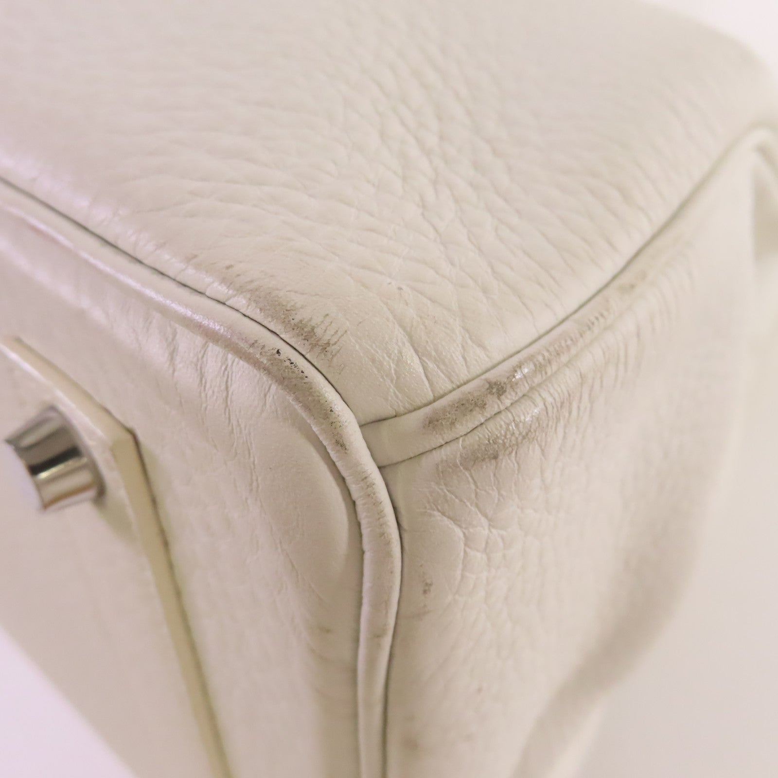 HERMES Clemence皮革Shoulder Birkin 45 Shoulder Bag銀扣肩背袋白色