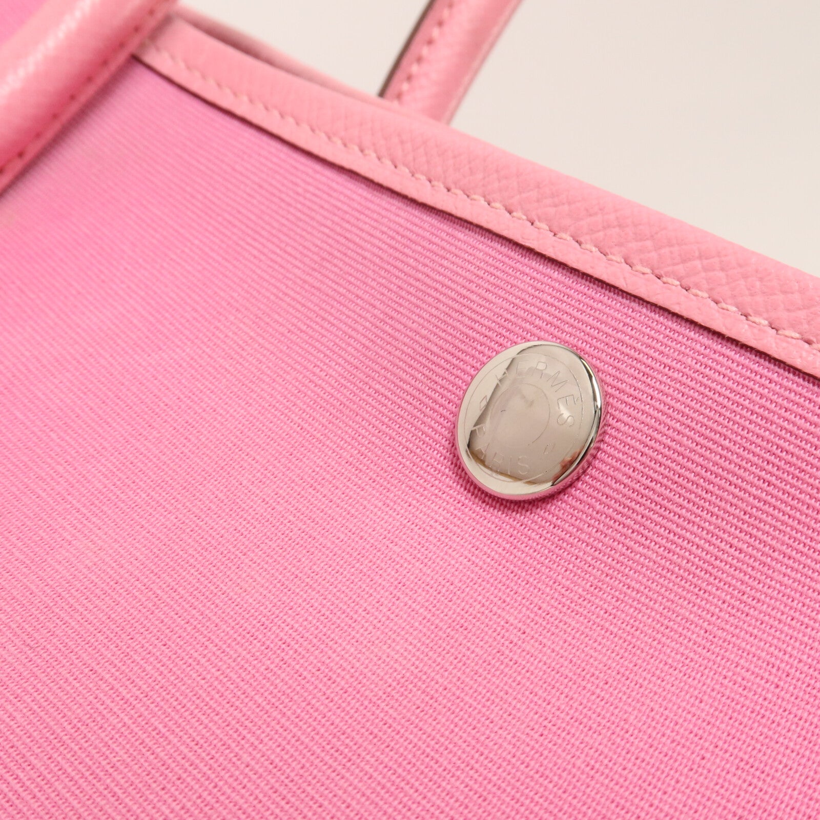 HERMES 帆布GardenParty PM手挽袋Pink/Ruby