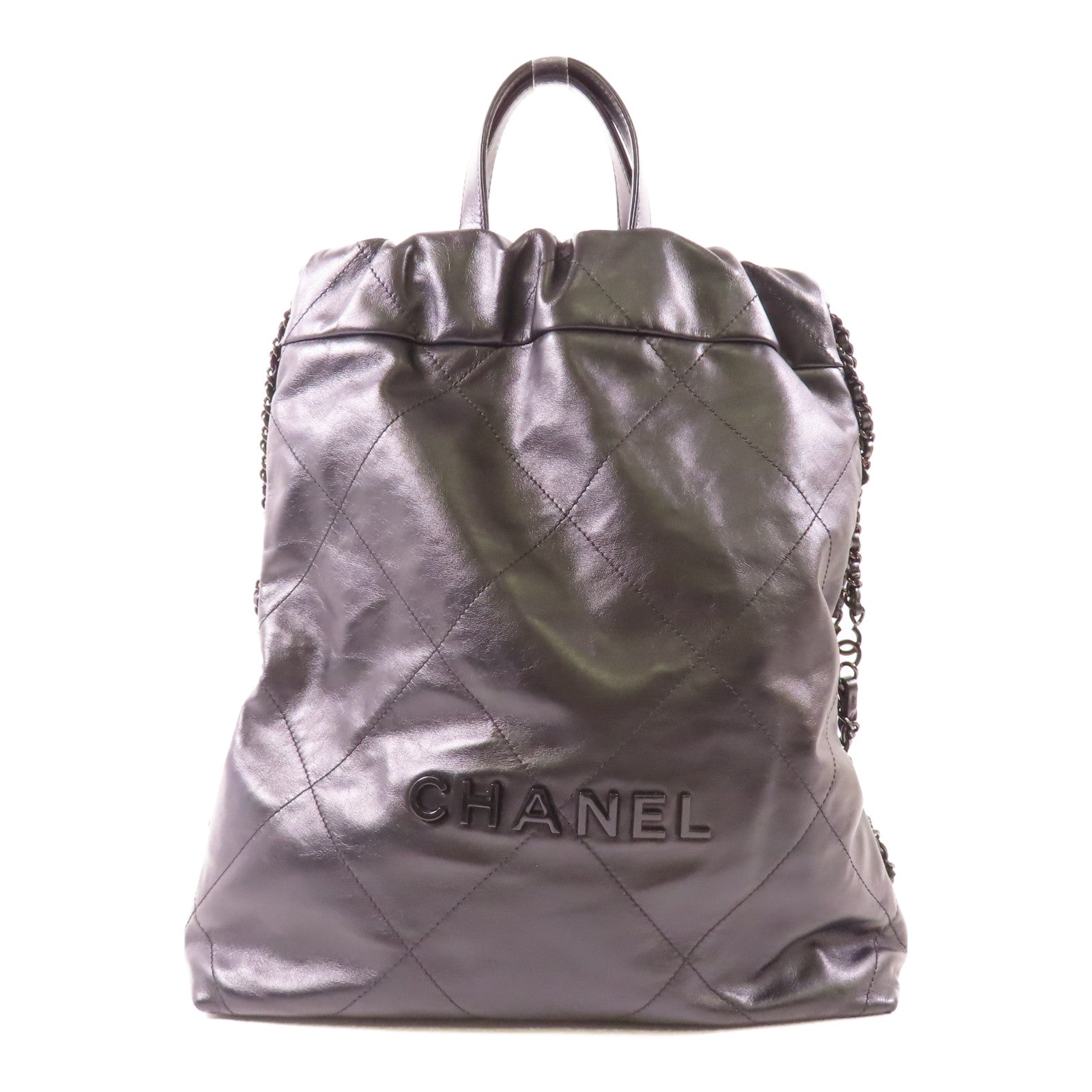 CHANEL CC C22 Backpack Calfskin Leather Black