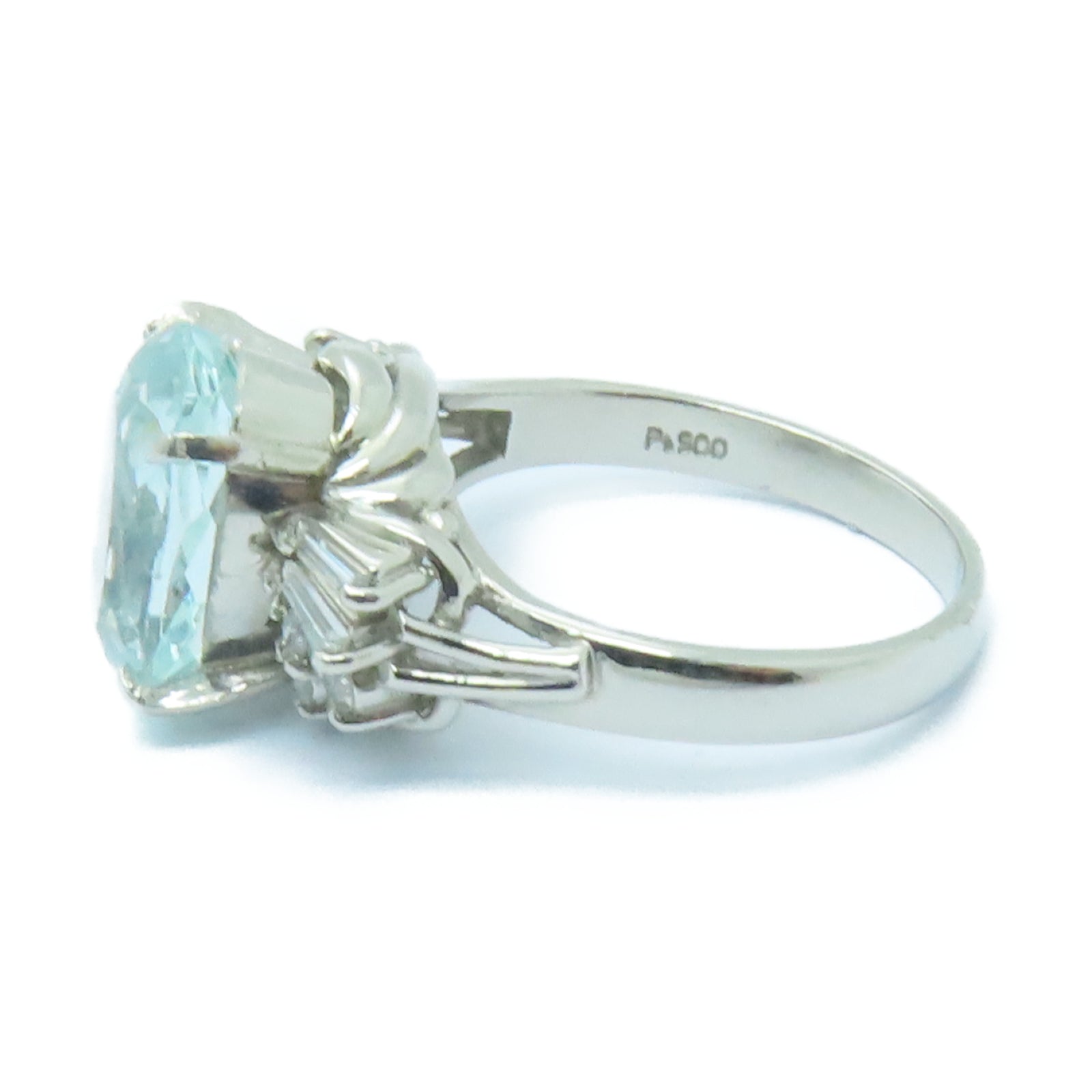 JEWELRY 【激減優惠】PT900鉑金Ring2.84ct海藍寶石/0.25ct鑽石戒指淺藍色US#4.75
