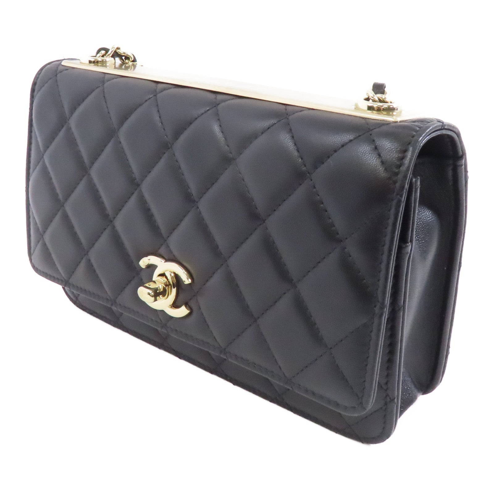 CHANEL 菱格羊皮皮革Trendy CC Wallet On Chain金扣鏈帶肩背袋黑色
