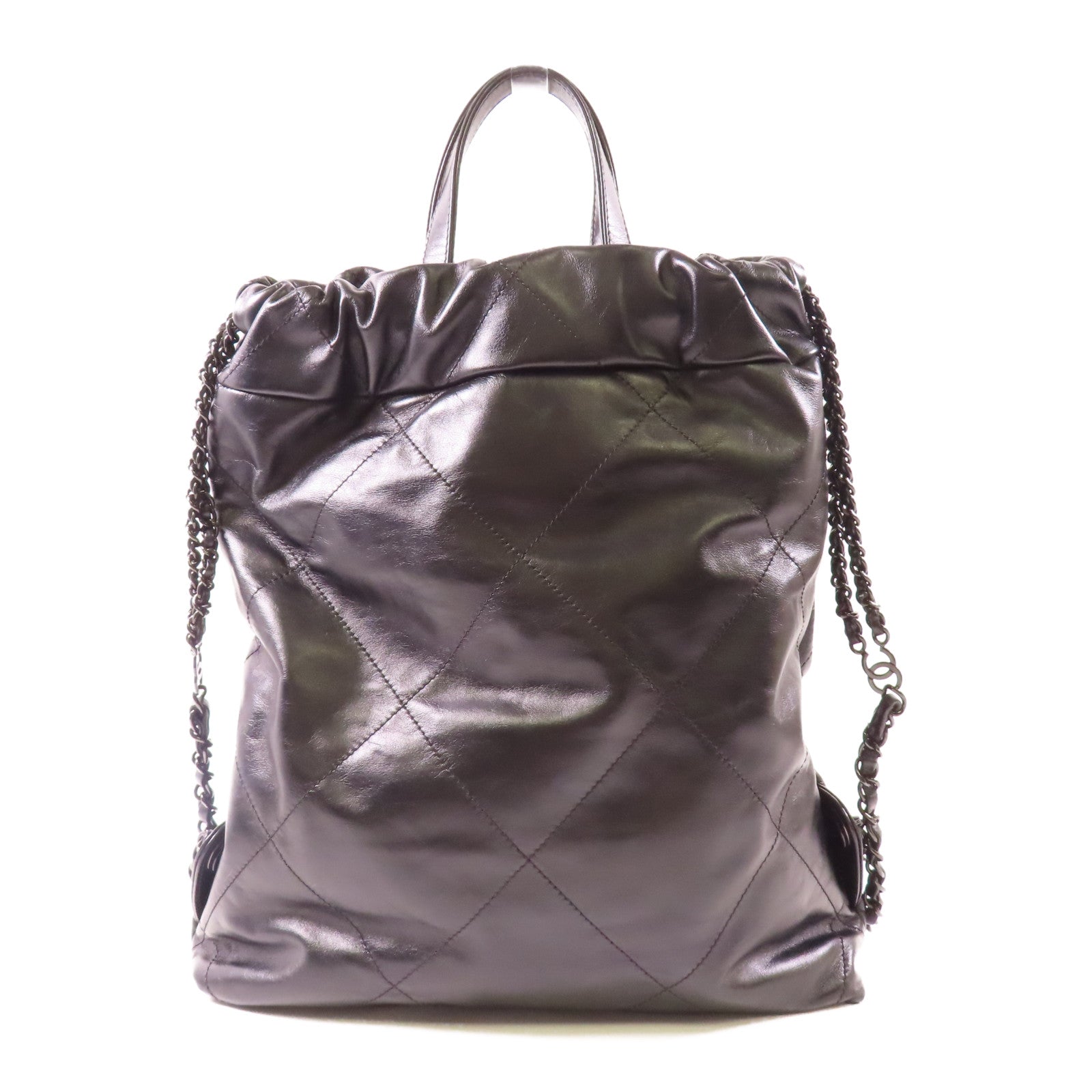 CHANEL CC C22 Backpack Calfskin Leather Black
