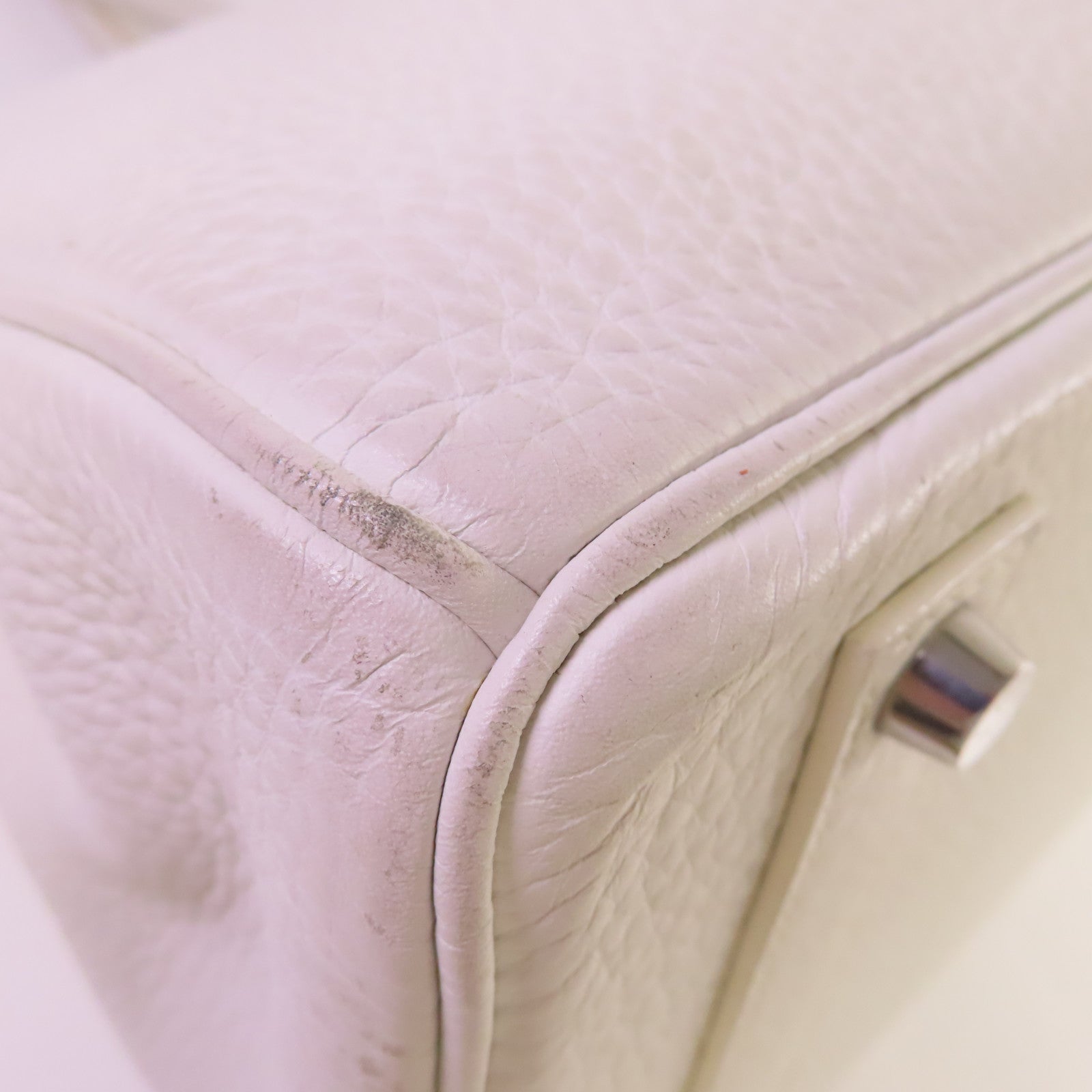 HERMES Clemence皮革Shoulder Birkin 45 Shoulder Bag銀扣肩背袋白色