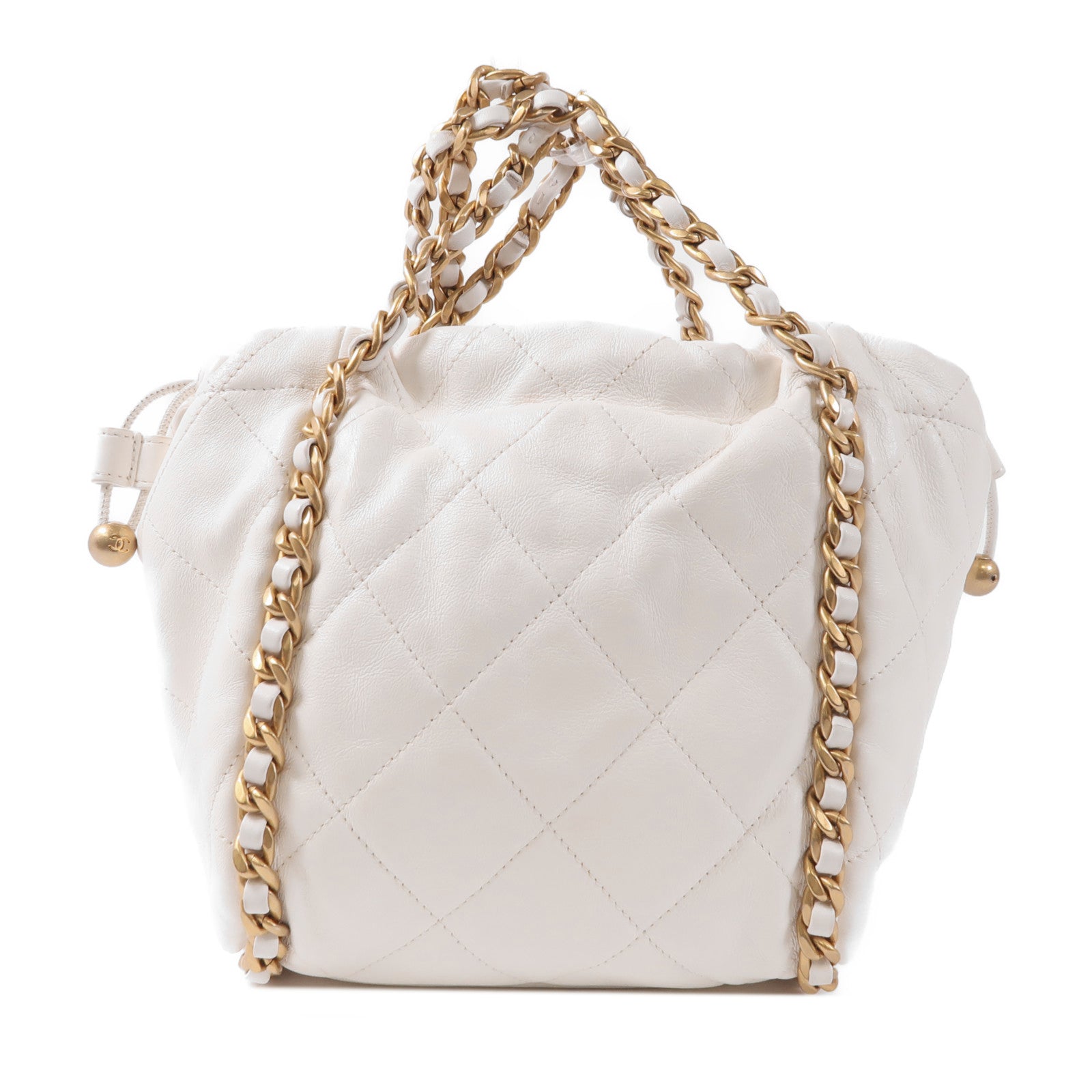 CHANEL 牛皮皮革Chain Shoulder金扣手挽肩背兩用袋