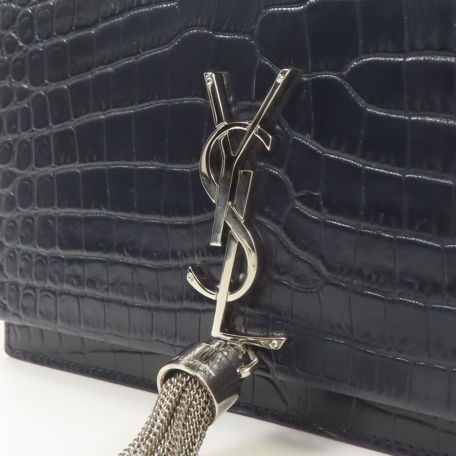 SAINT LAURENT 牛皮皮革Shoulder Bag銀扣鏈帶肩背袋