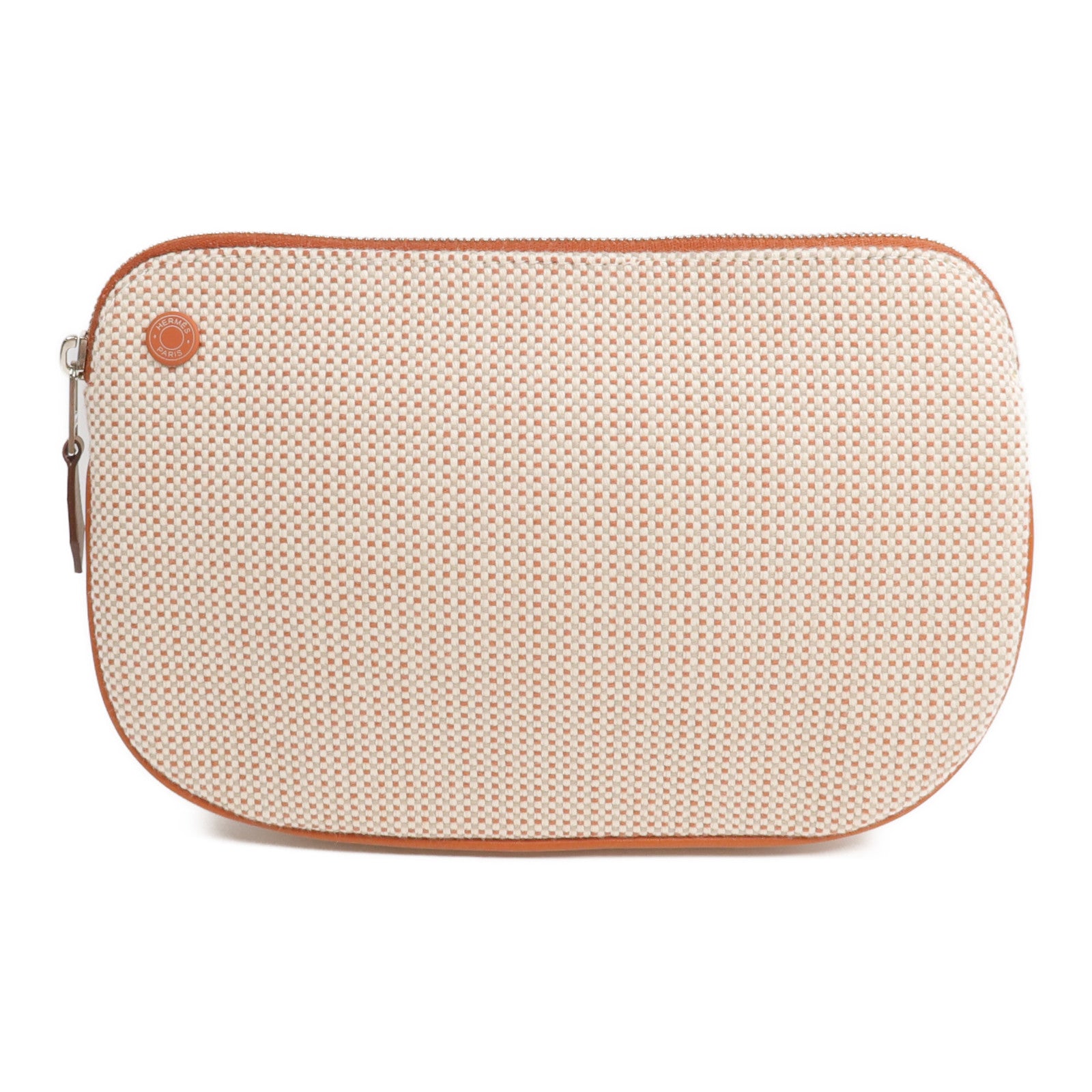 HERMES 帆布Echappee Case銀扣手拿包