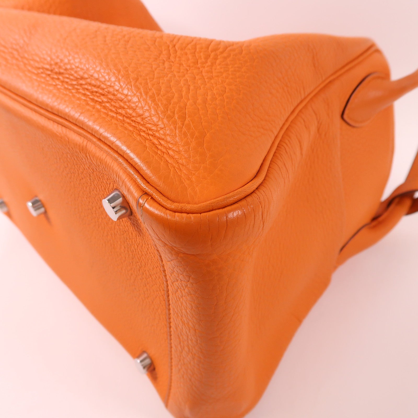 HERMES 【激減優惠】Clemence皮革Lindy 30銀扣手挽肩背兩用袋Orange