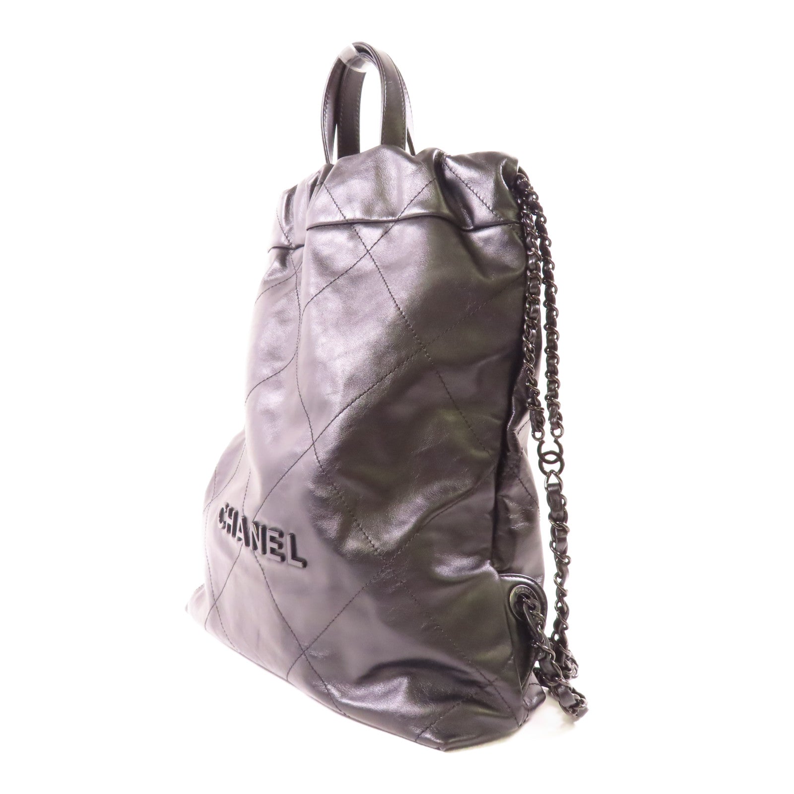 CHANEL CC C22 Backpack Calfskin Leather Black
