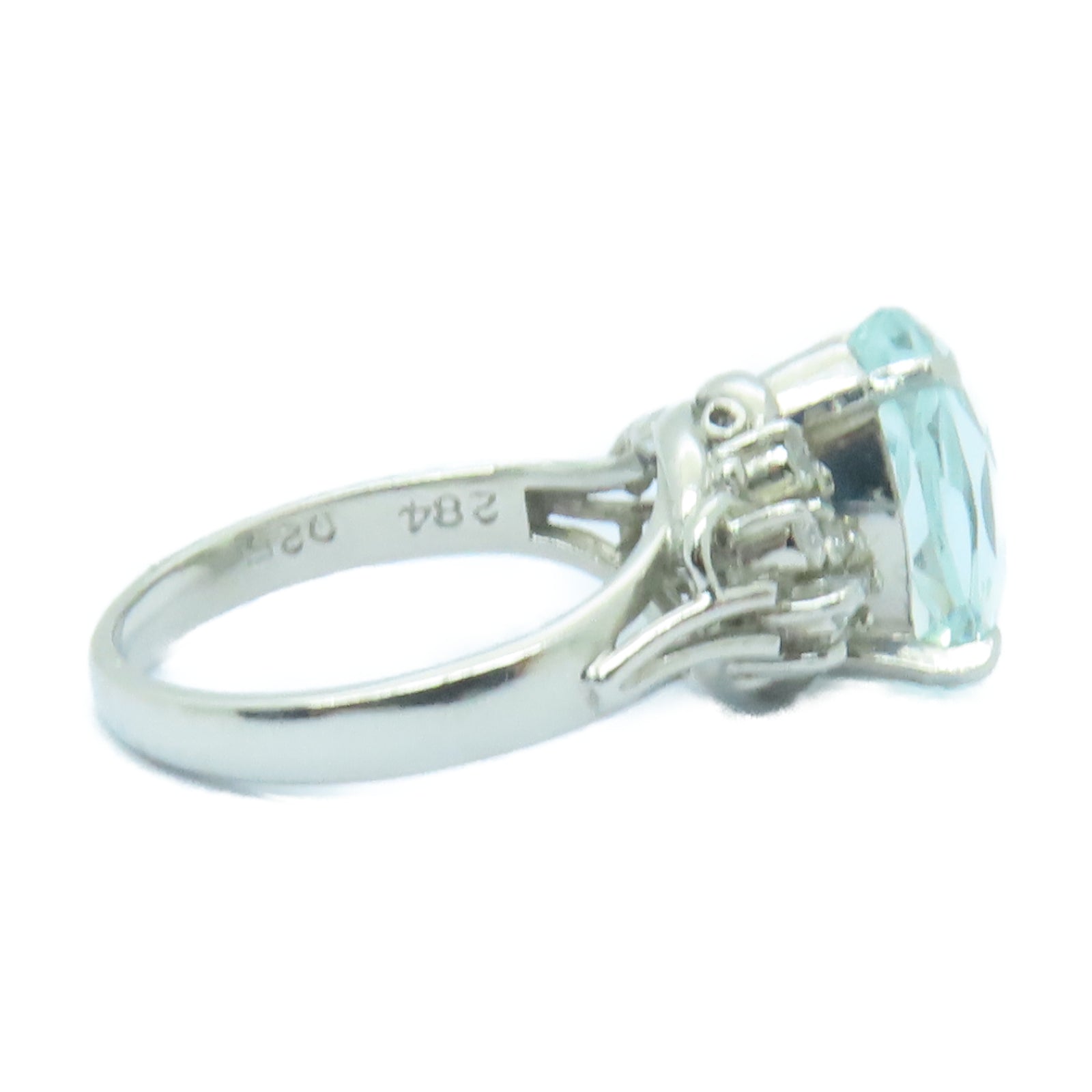 JEWELRY 【激減優惠】PT900鉑金Ring2.84ct海藍寶石/0.25ct鑽石戒指淺藍色US#4.75