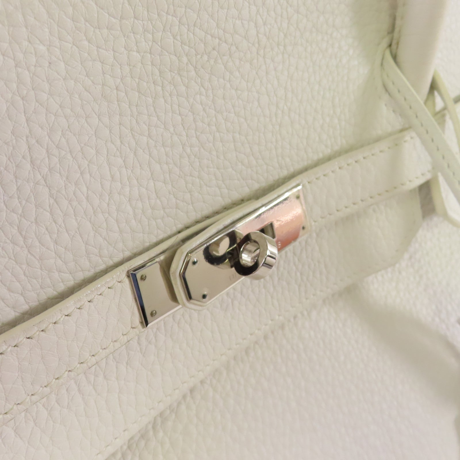 HERMES Clemence皮革Shoulder Birkin 45 Shoulder Bag銀扣肩背袋白色