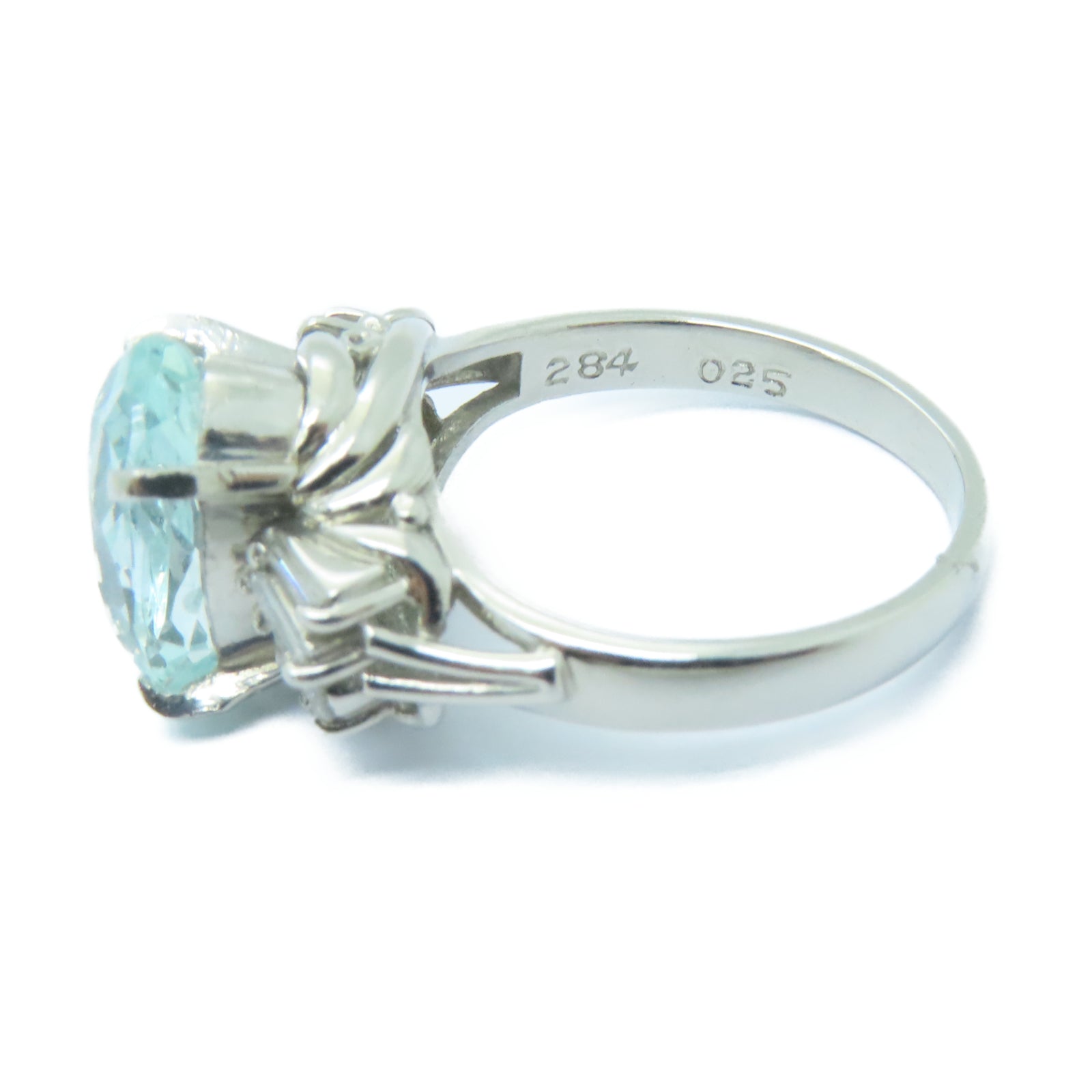JEWELRY 【激減優惠】PT900鉑金Ring2.84ct海藍寶石/0.25ct鑽石戒指淺藍色US#4.75
