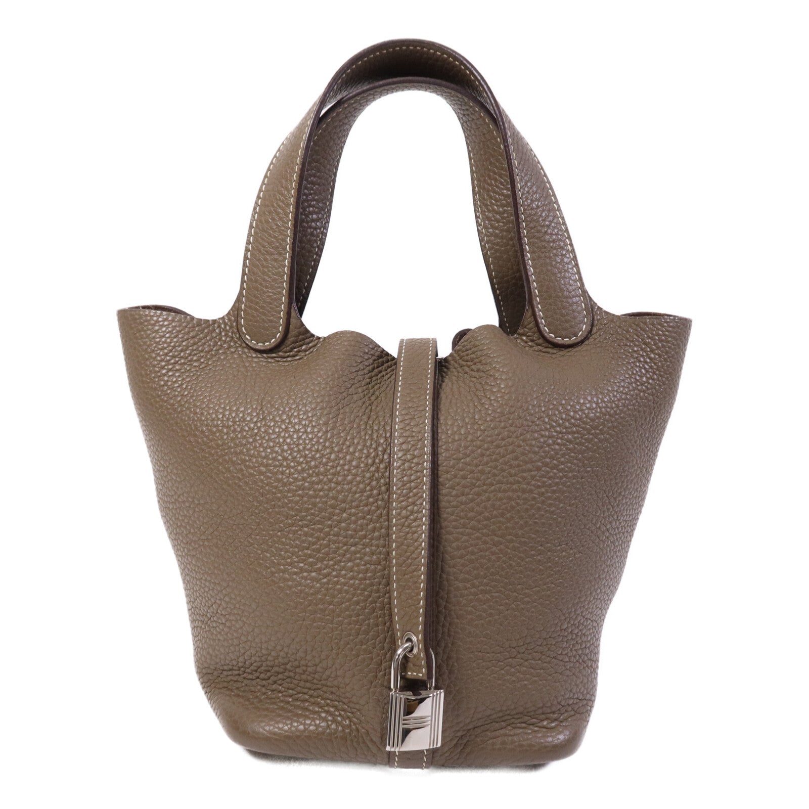 HERMES Clemence皮革Picotin PM Tote Bag銀扣手挽袋Etoupe