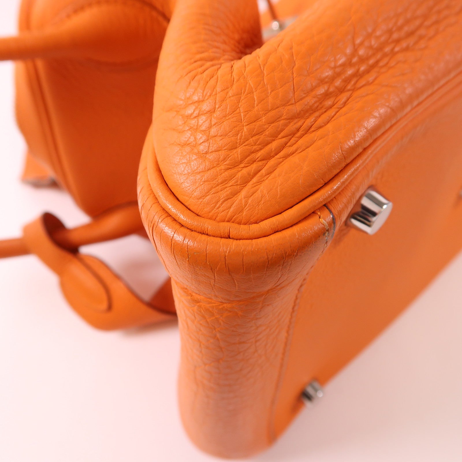 HERMES 【激減優惠】Clemence皮革Lindy 30銀扣手挽肩背兩用袋Orange