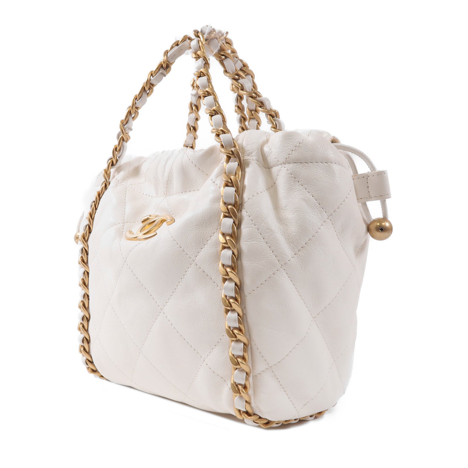 CHANEL 牛皮皮革Chain Shoulder金扣手挽肩背兩用袋