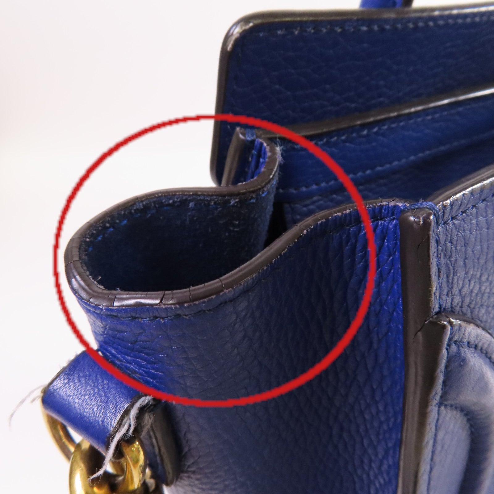 CELINE 牛皮皮革Nano Luggage 2Way Shoulder Bag金扣手挽肩背兩用袋藍色
