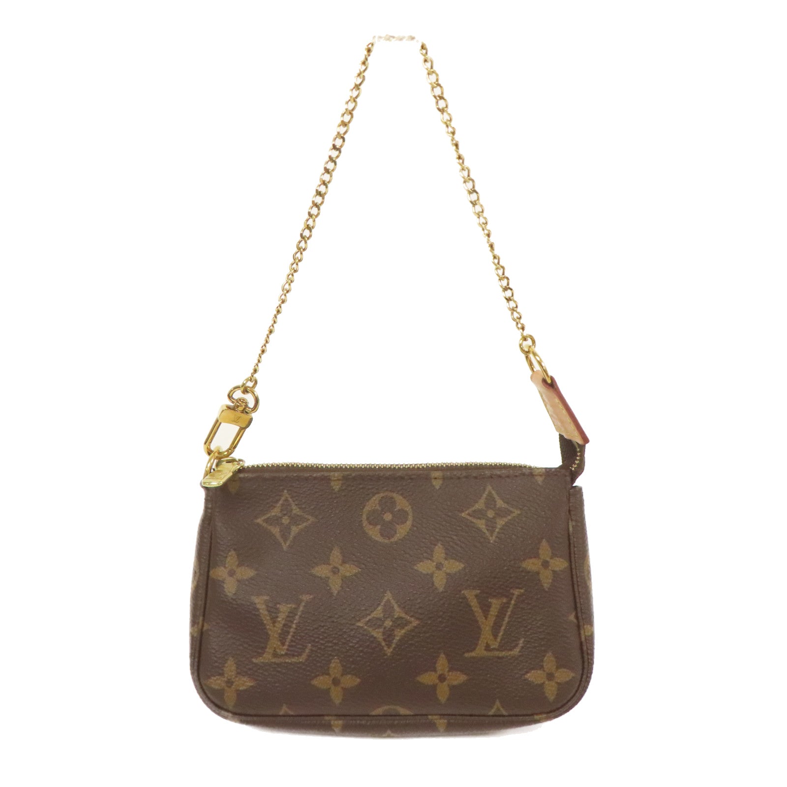 LOUIS VUITTON Monogram Mini Pochette Accessoires金扣手挽袋棕色