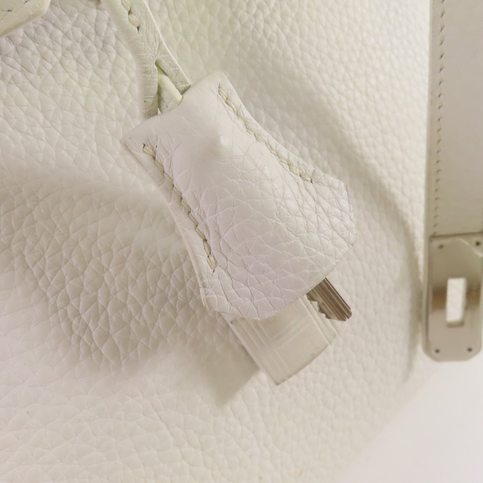 HERMES Clemence皮革Shoulder Birkin 45 Shoulder Bag銀扣肩背袋白色