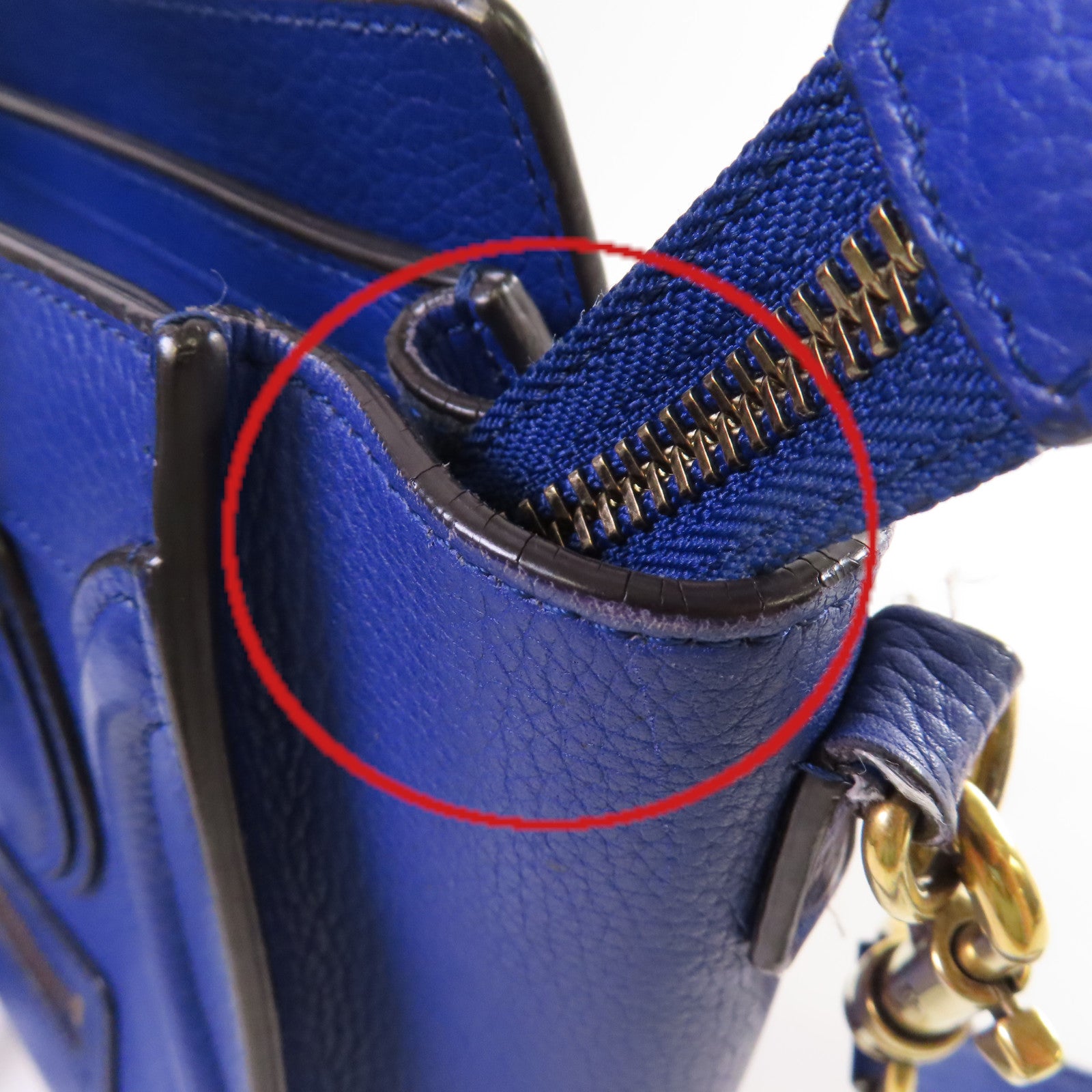 CELINE 牛皮皮革Nano Luggage 2Way Shoulder Bag金扣手挽肩背兩用袋藍色