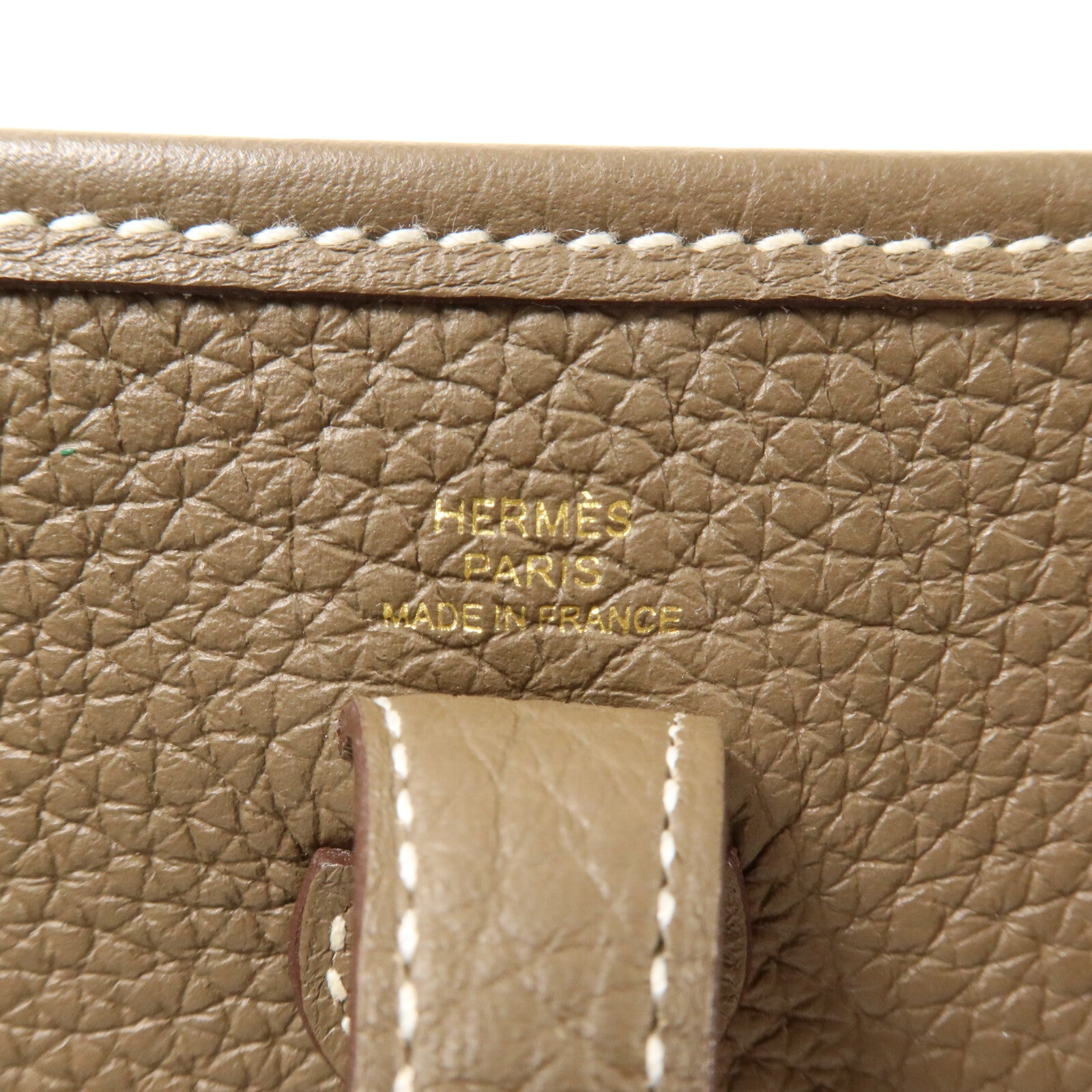 HERMES Clemence皮革Evelyne TPM肩背袋Etoupe/Bleu Indigo