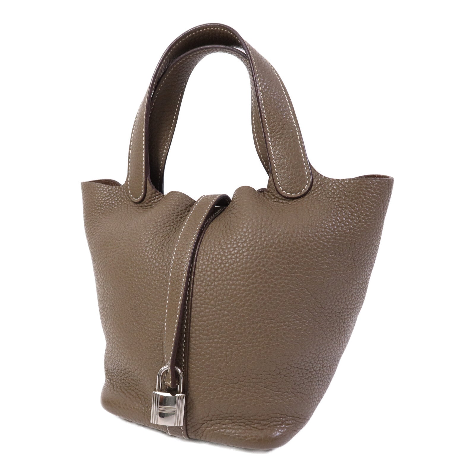 HERMES Clemence皮革Picotin PM Tote Bag銀扣手挽袋Etoupe