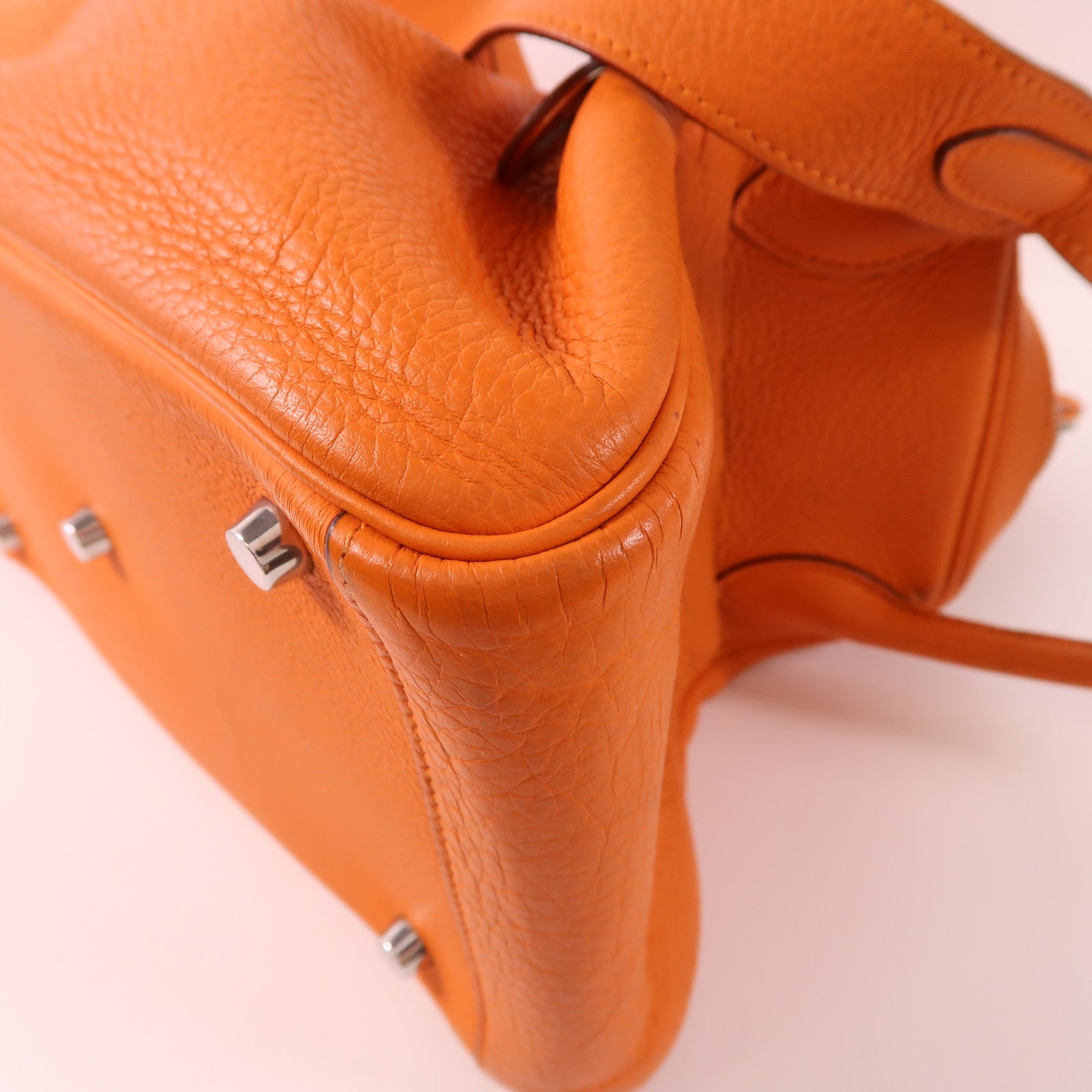 HERMES 【激減優惠】Clemence皮革Lindy 30銀扣手挽肩背兩用袋Orange
