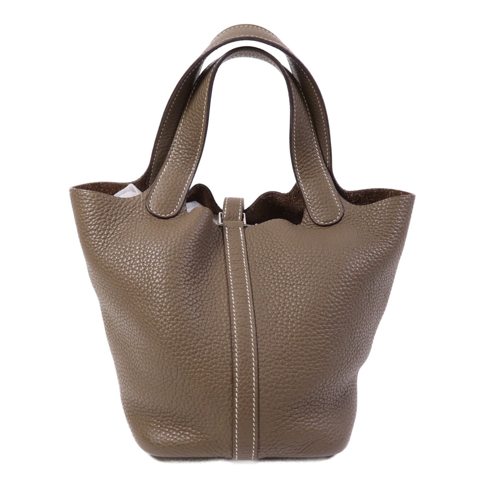 HERMES Clemence皮革Picotin PM Tote Bag銀扣手挽袋Etoupe