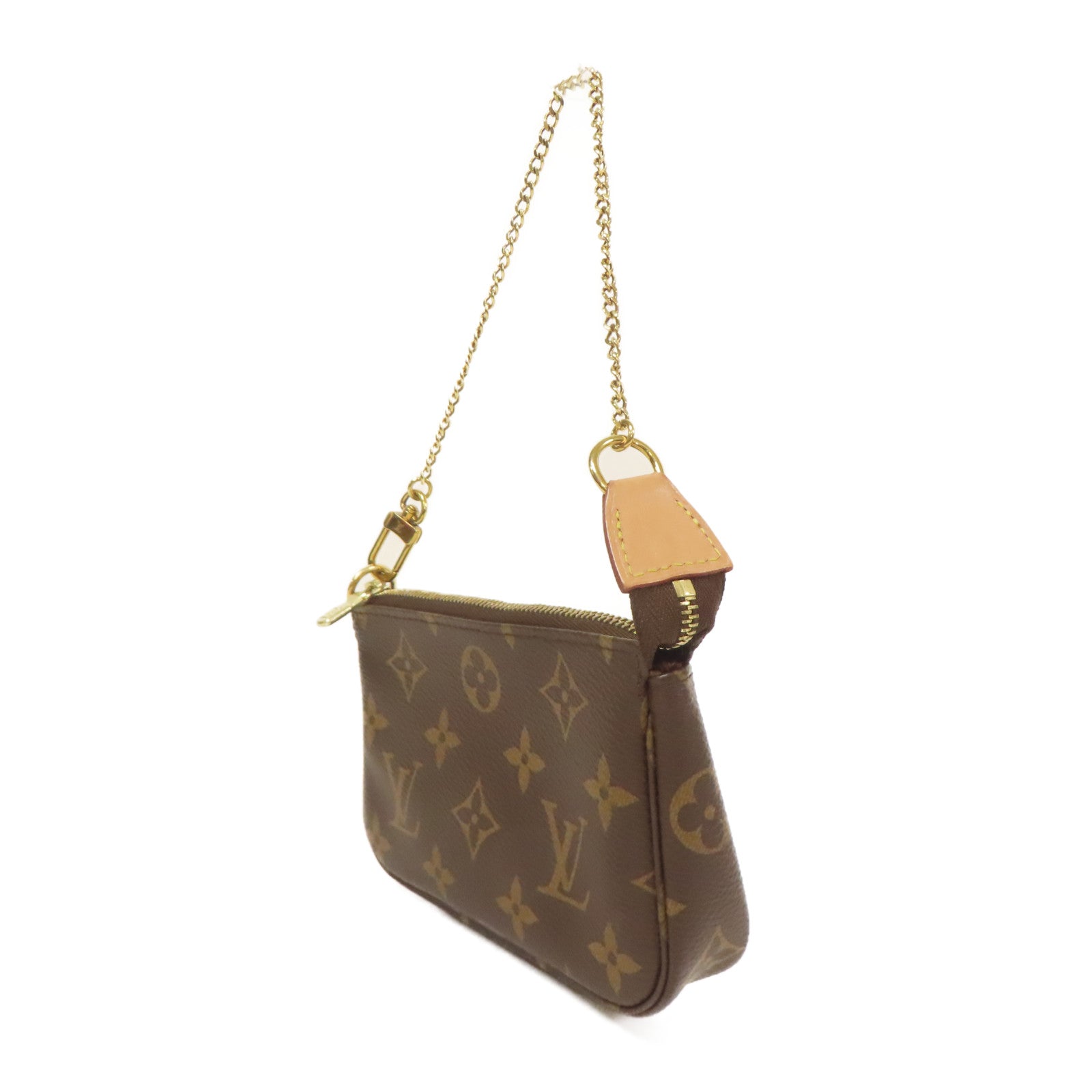 LOUIS VUITTON Monogram Mini Pochette Accessoires金扣手挽袋棕色