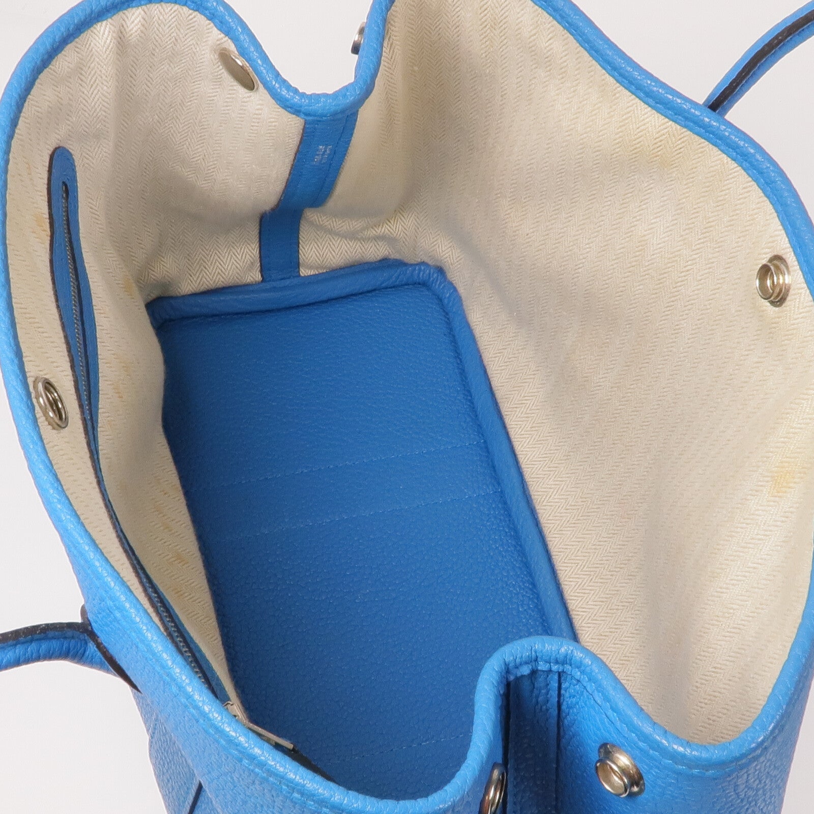 HERMES Clemence皮革Garden Party TPM銀扣手挽袋Turquoise