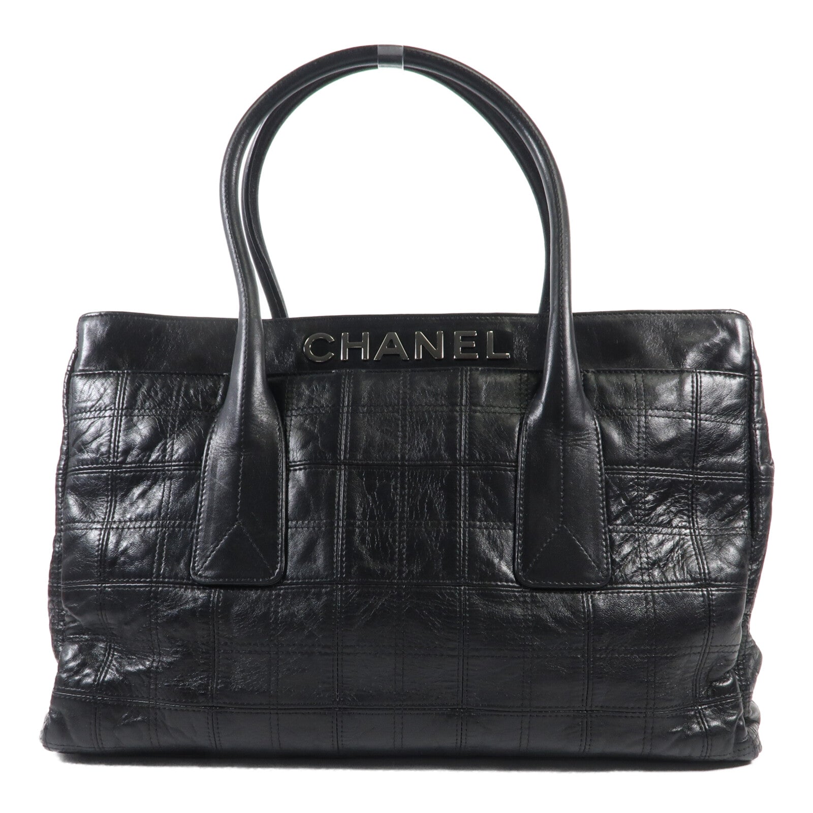 CHANEL 牛皮皮革Tote Bag銀扣手挽袋