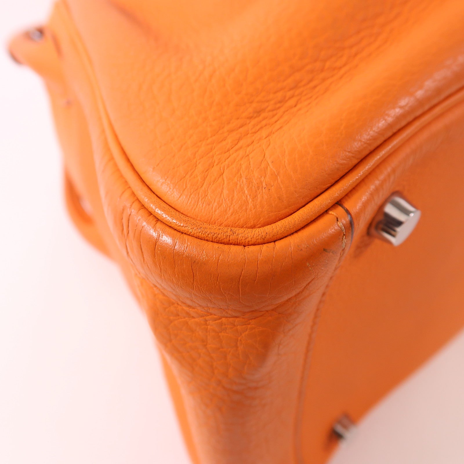 HERMES 【激減優惠】Clemence皮革Lindy 30銀扣手挽肩背兩用袋Orange