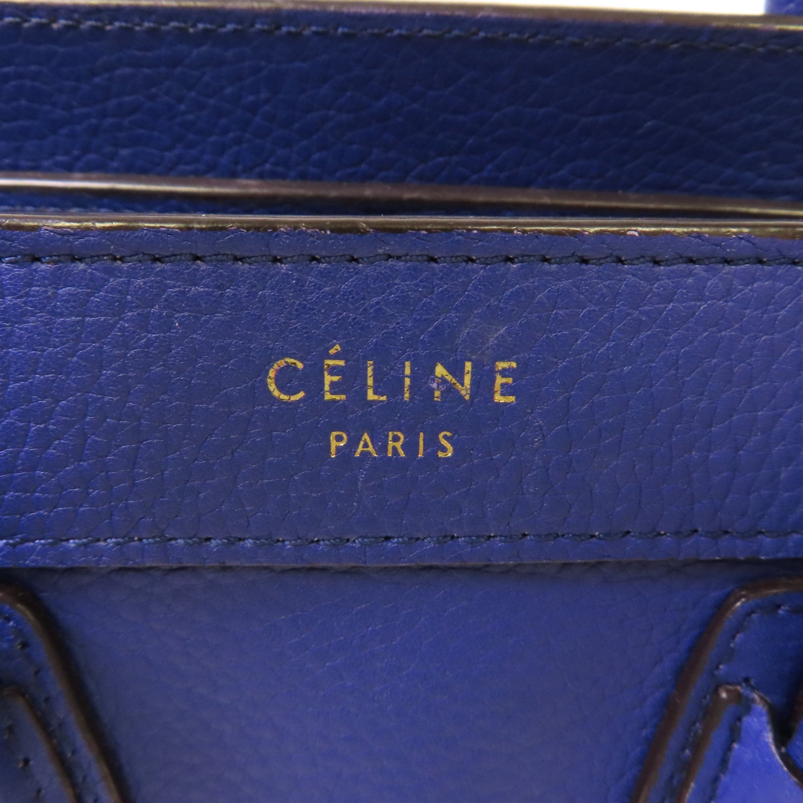 CELINE 牛皮皮革Nano Luggage 2Way Shoulder Bag金扣手挽肩背兩用袋藍色