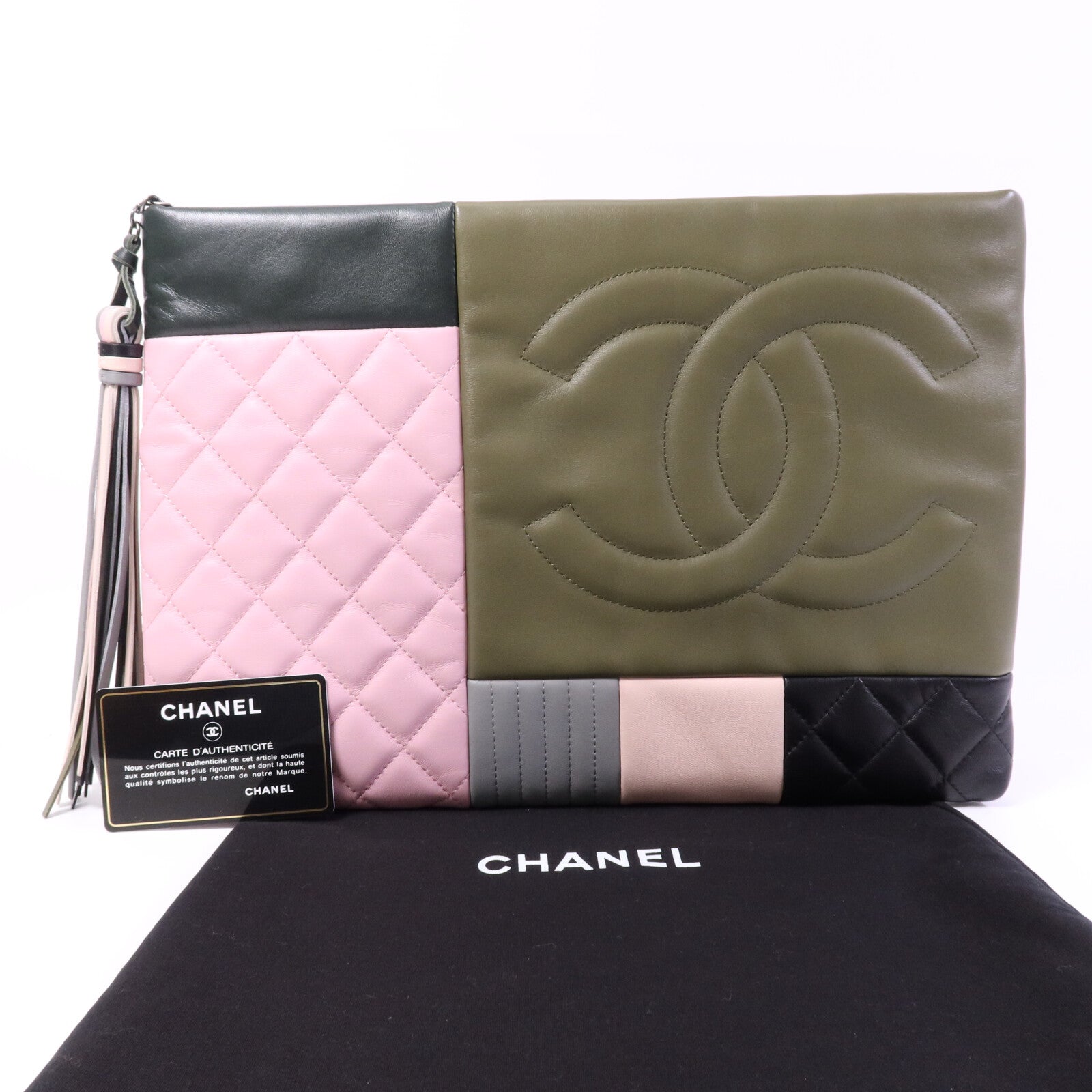 CHANEL 牛皮/羊皮皮革Clutch銀扣手拿包