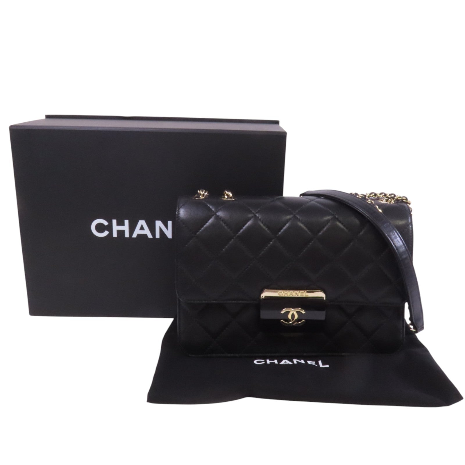 CHANEL 羊皮皮革Chain Shoulder Bag金扣鏈帶肩背袋