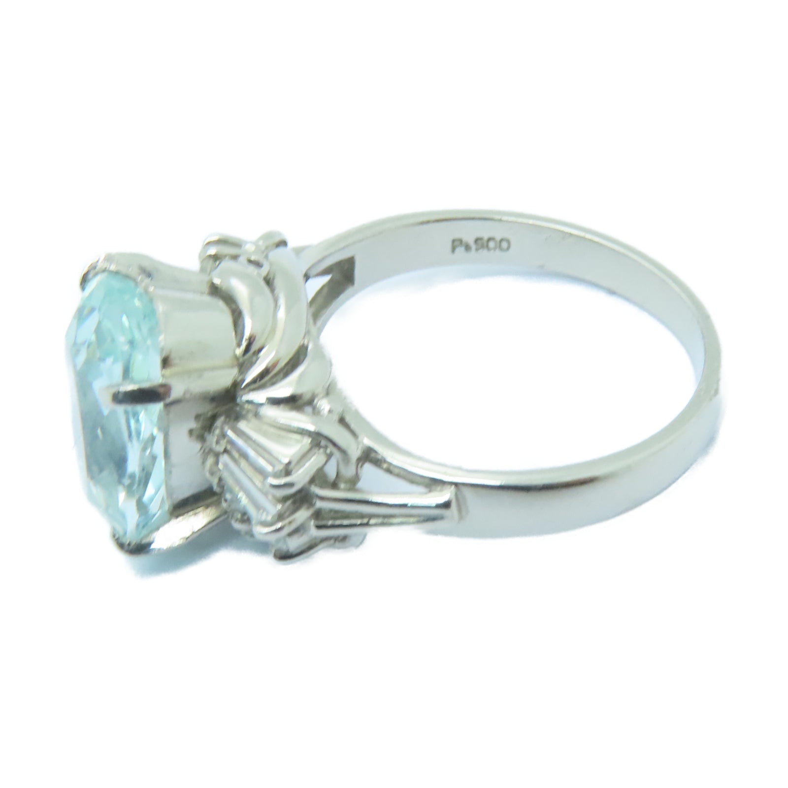 JEWELRY 【激減優惠】PT900鉑金Ring2.84ct海藍寶石/0.25ct鑽石戒指淺藍色US#4.75