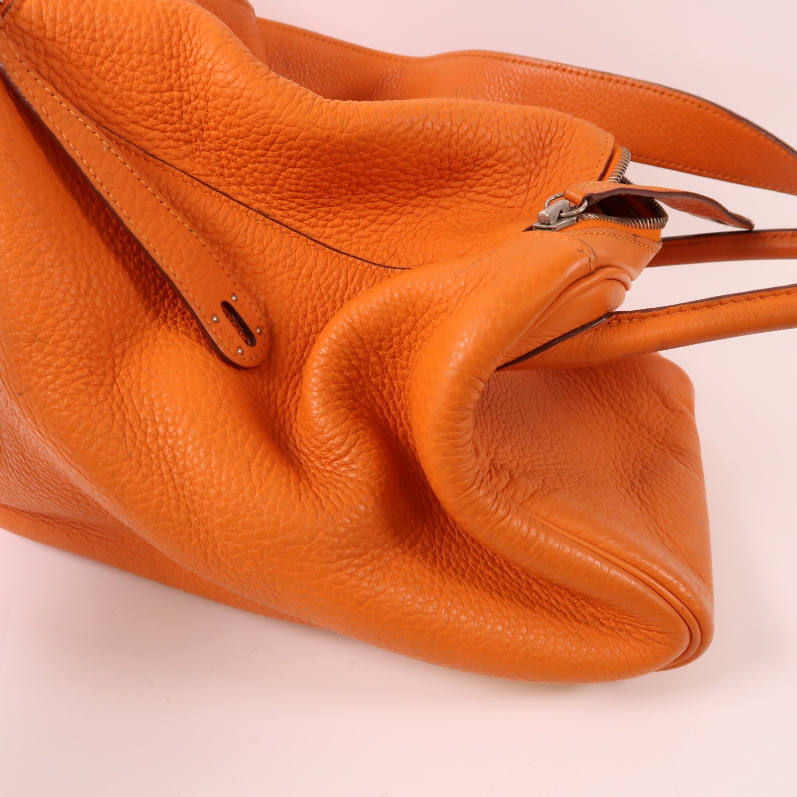 HERMES 【激減優惠】Clemence皮革Lindy 30銀扣手挽肩背兩用袋Orange