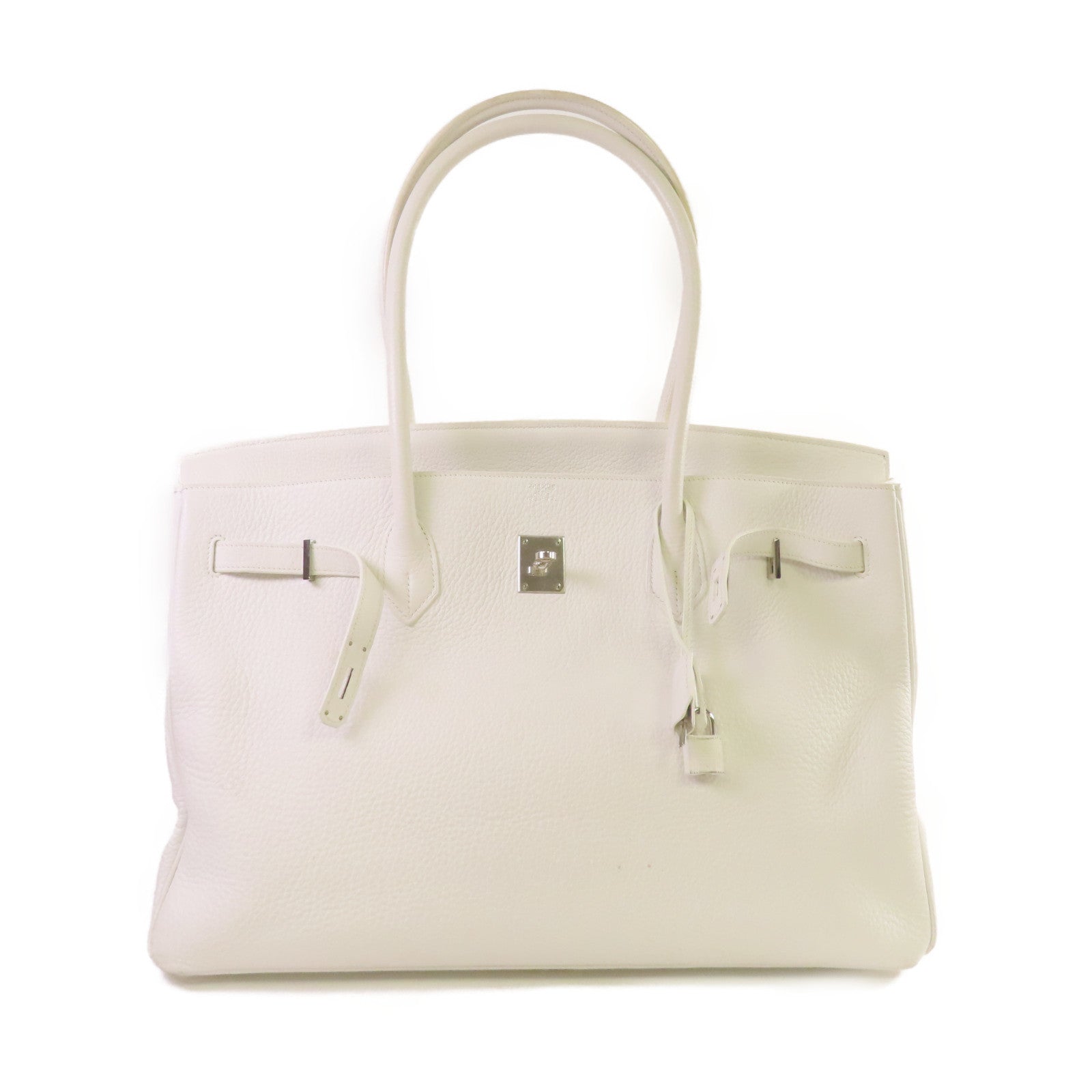 HERMES Clemence皮革Shoulder Birkin 45 Shoulder Bag銀扣肩背袋白色