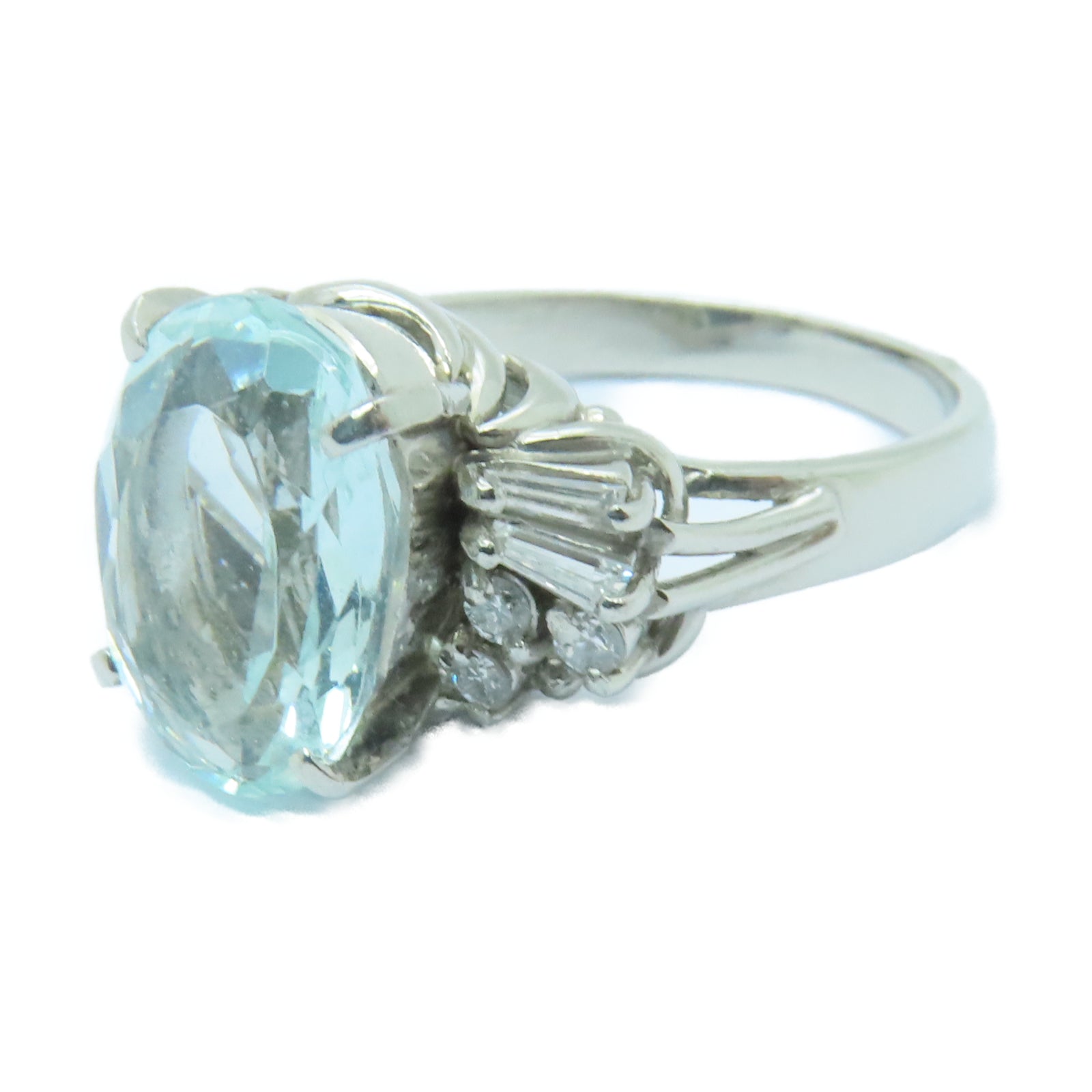 JEWELRY 【激減優惠】PT900鉑金Ring2.84ct海藍寶石/0.25ct鑽石戒指淺藍色US#4.75
