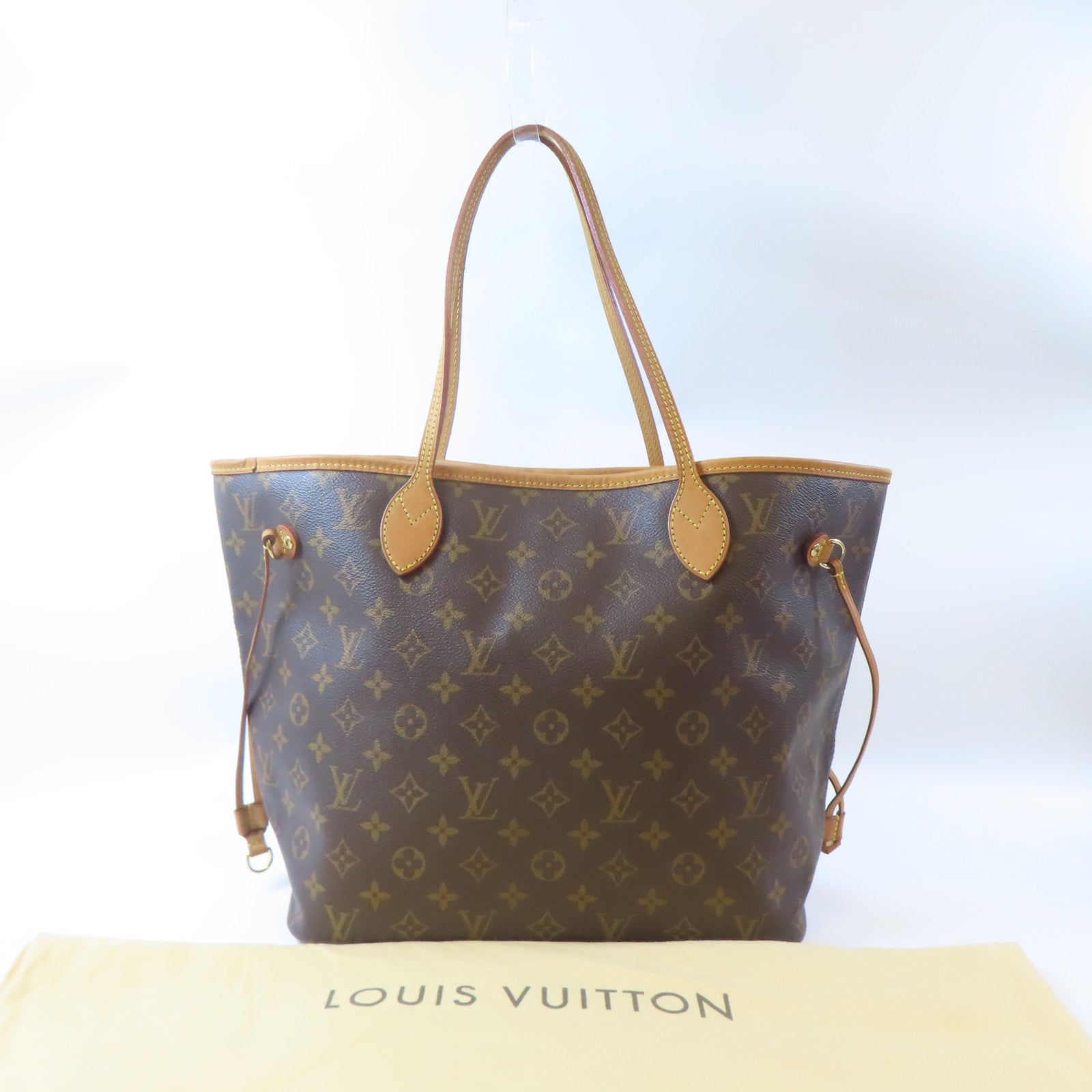 LOUIS VUITTON Monogram Neverfull MM金扣手挽袋啡色