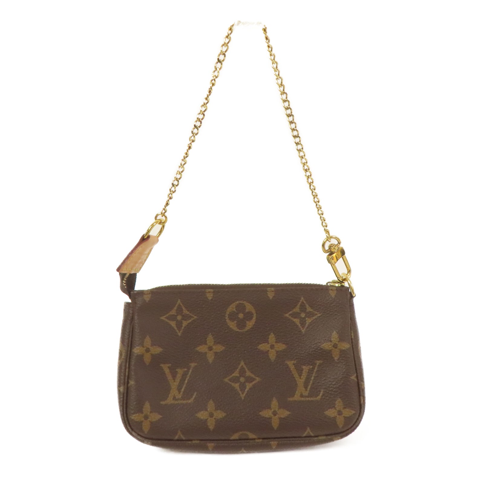 LOUIS VUITTON Monogram Mini Pochette Accessoires金扣手挽袋棕色
