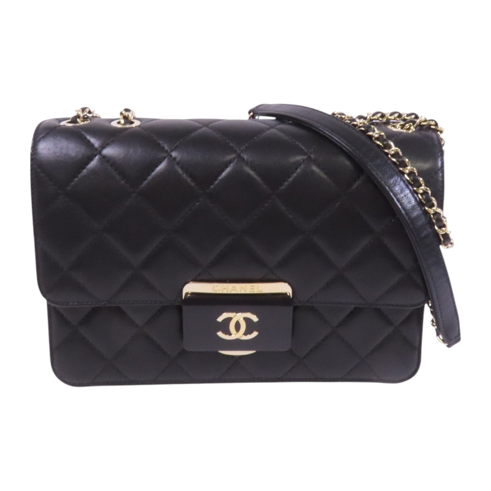 CHANEL 羊皮皮革Chain Shoulder Bag金扣鏈帶肩背袋