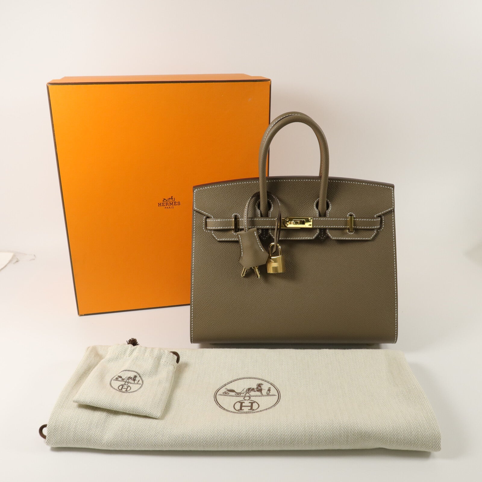 HERMES Epsom皮革Birkin 25手挽袋Etoupe
