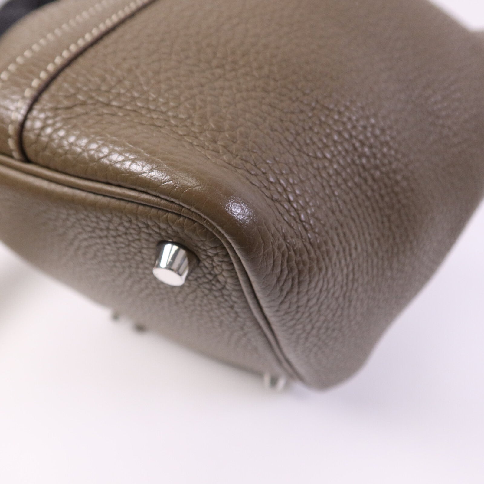 HERMES Clemence皮革Picotin PM Tote Bag銀扣手挽袋Etoupe
