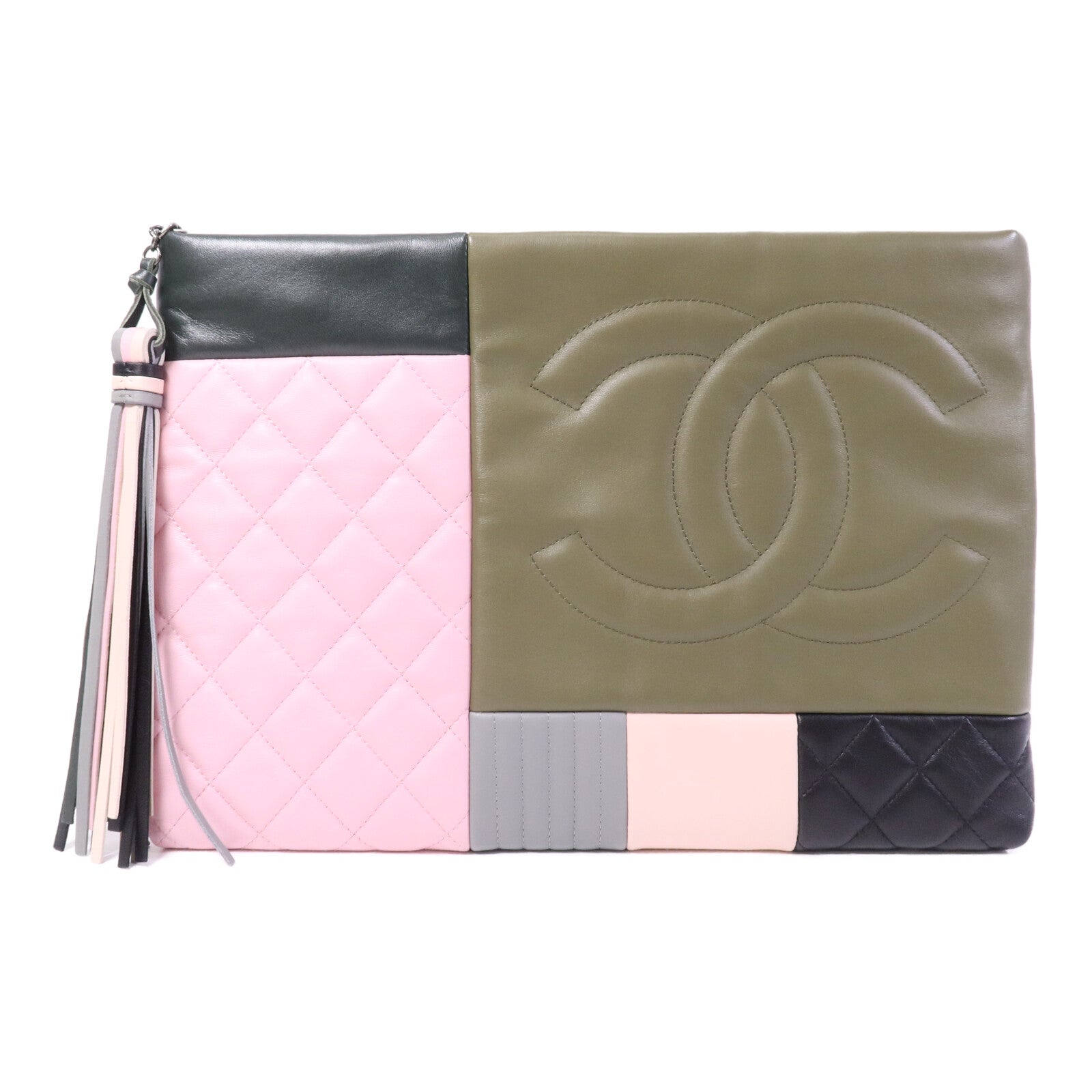 CHANEL 牛皮/羊皮皮革Clutch銀扣手拿包